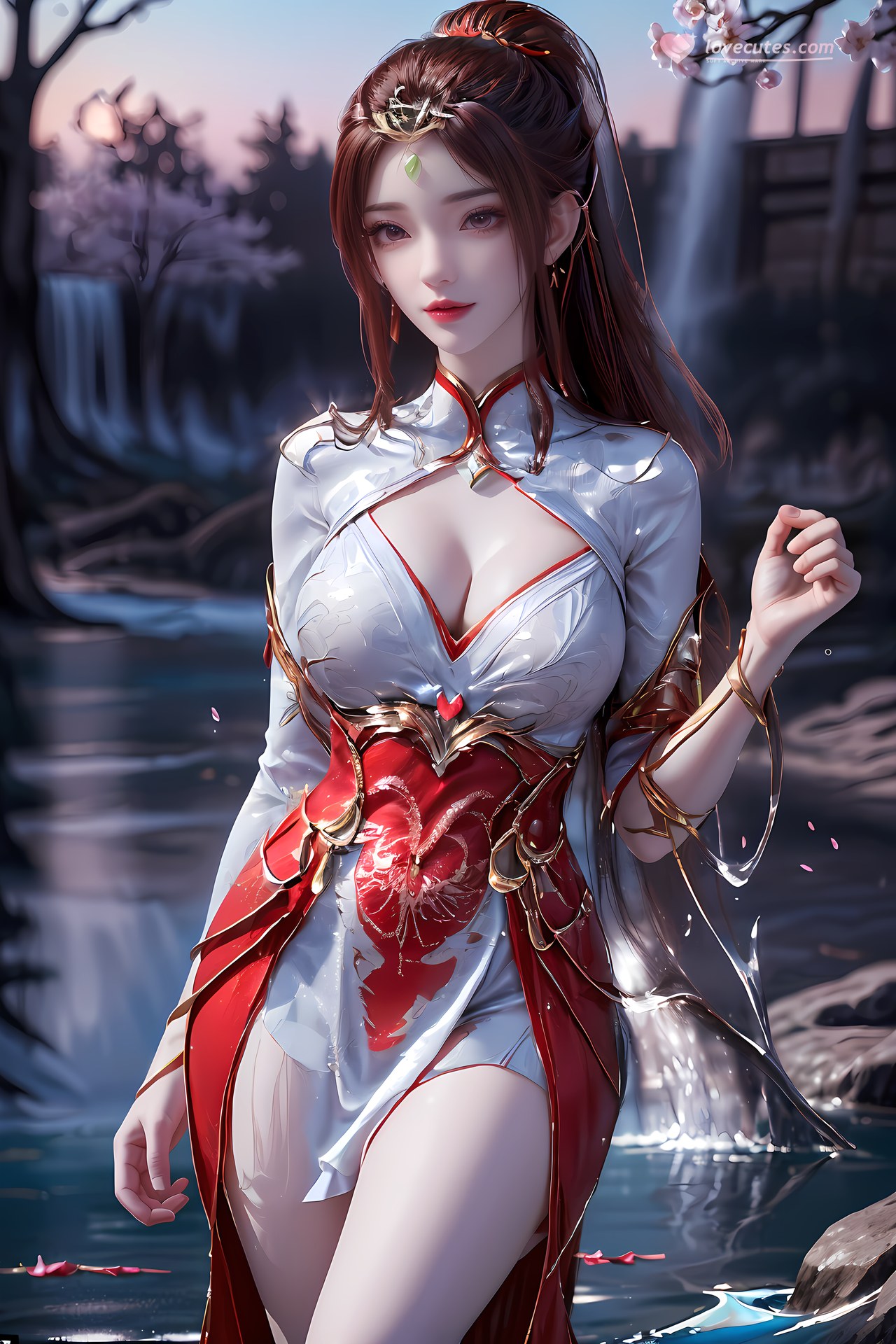 AI Nudes - Hồng Hoàng cổ trang đỏ cảnh nước 76P
