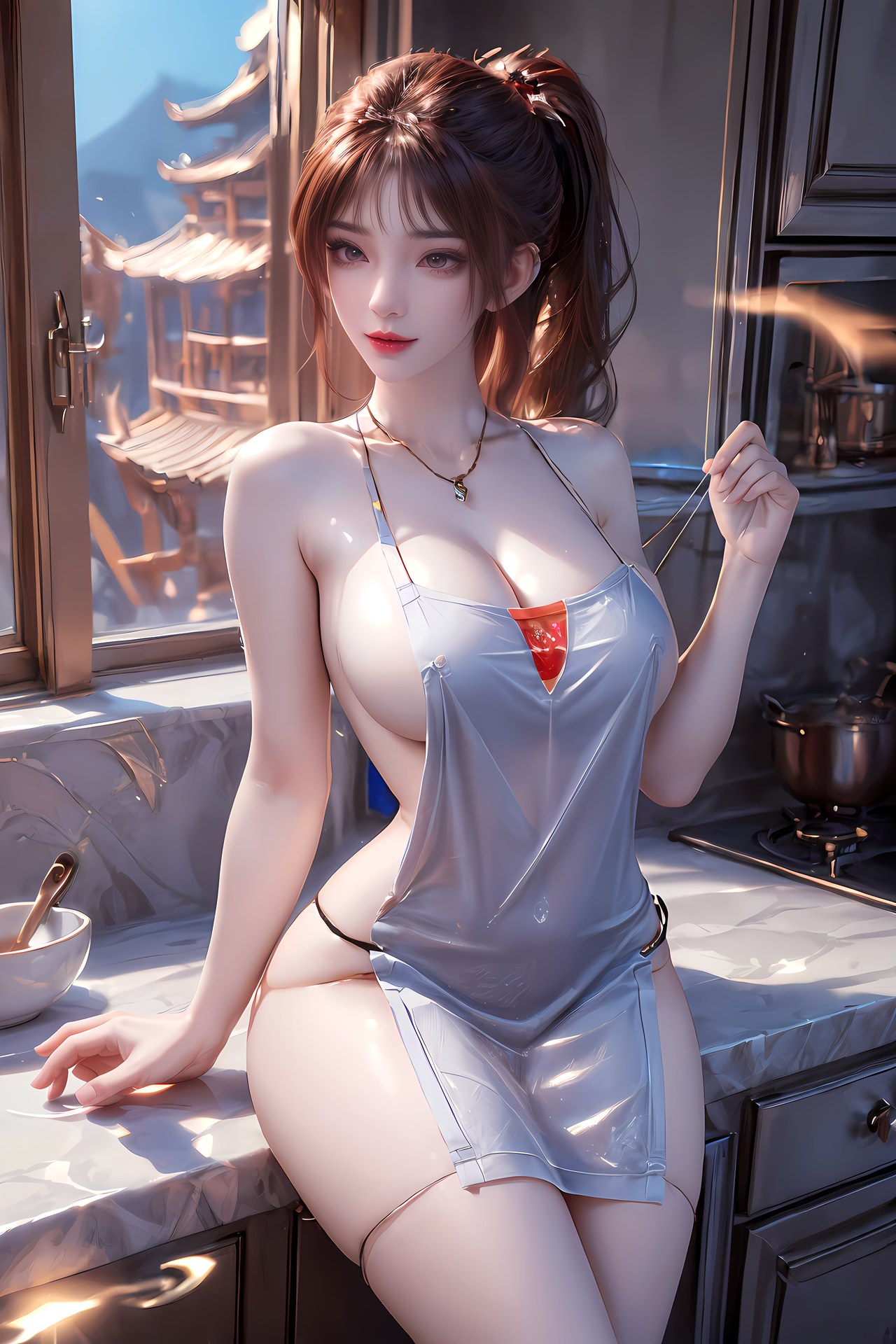 AI Nudes - Hồng Hoàng cổ trang đỏ cảnh nước 76P