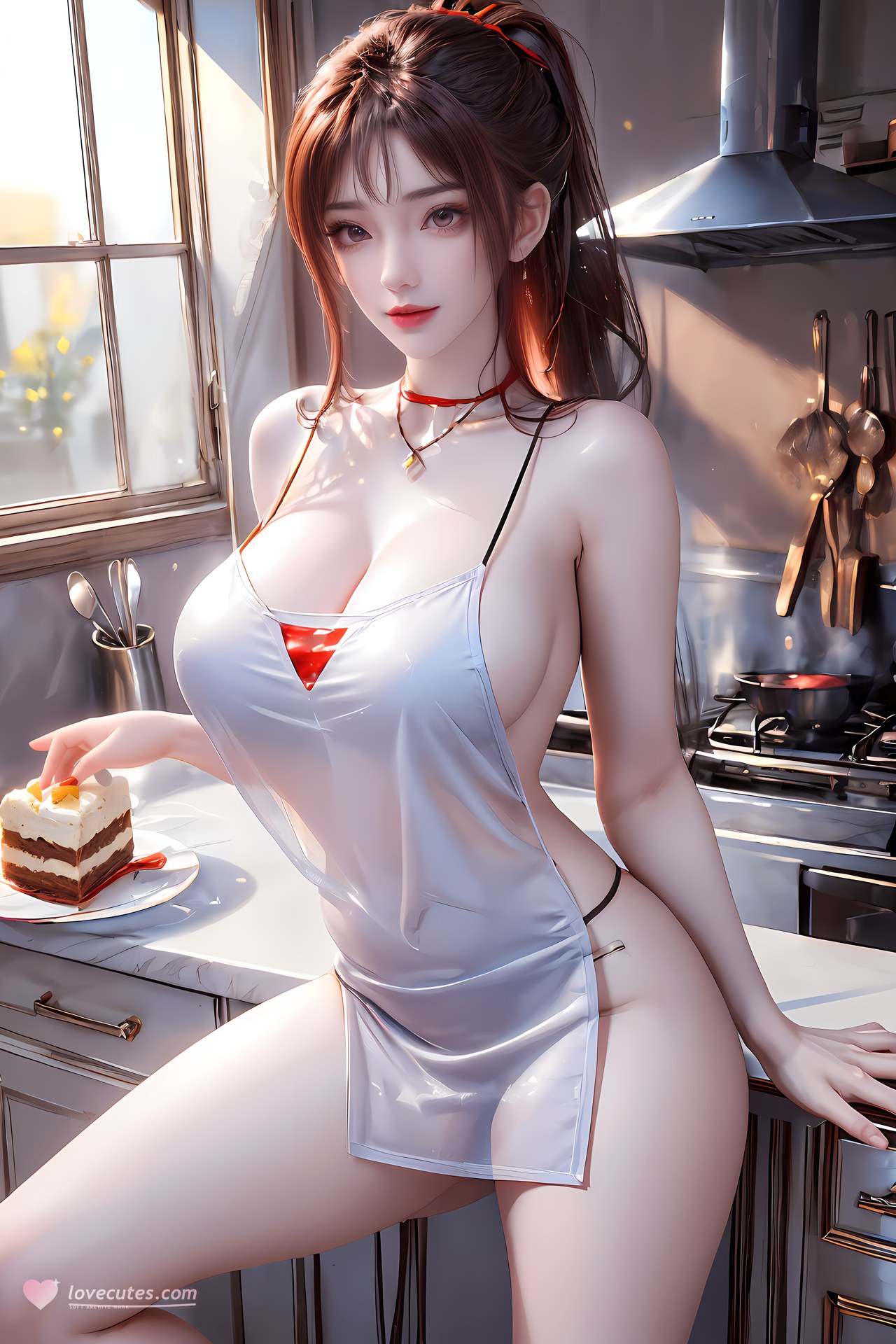 AI Nudes - Hồng Hoàng cổ trang đỏ cảnh nước 76P