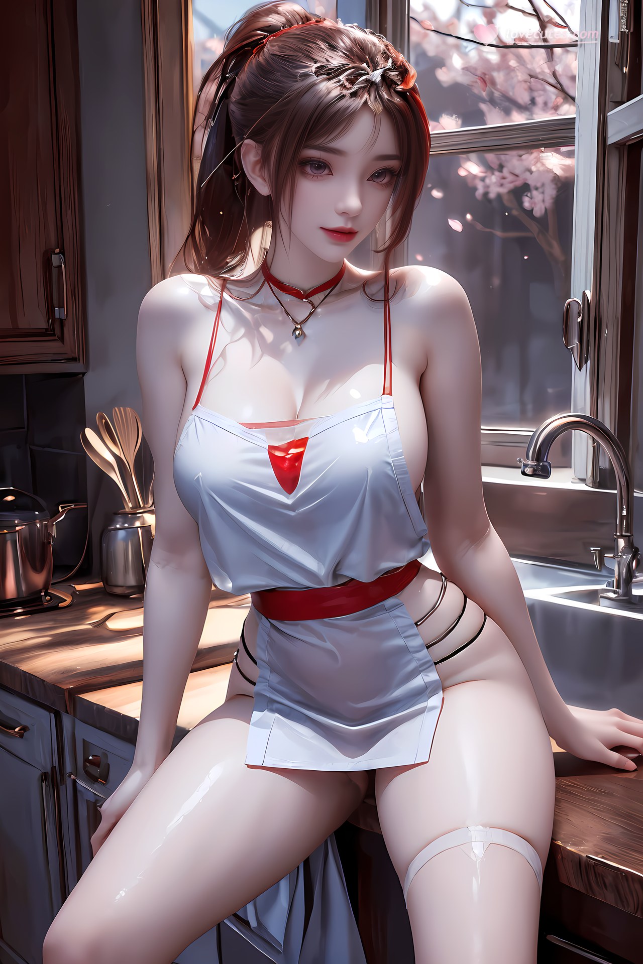 AI Nudes - Hồng Hoàng cổ trang đỏ cảnh nước 76P