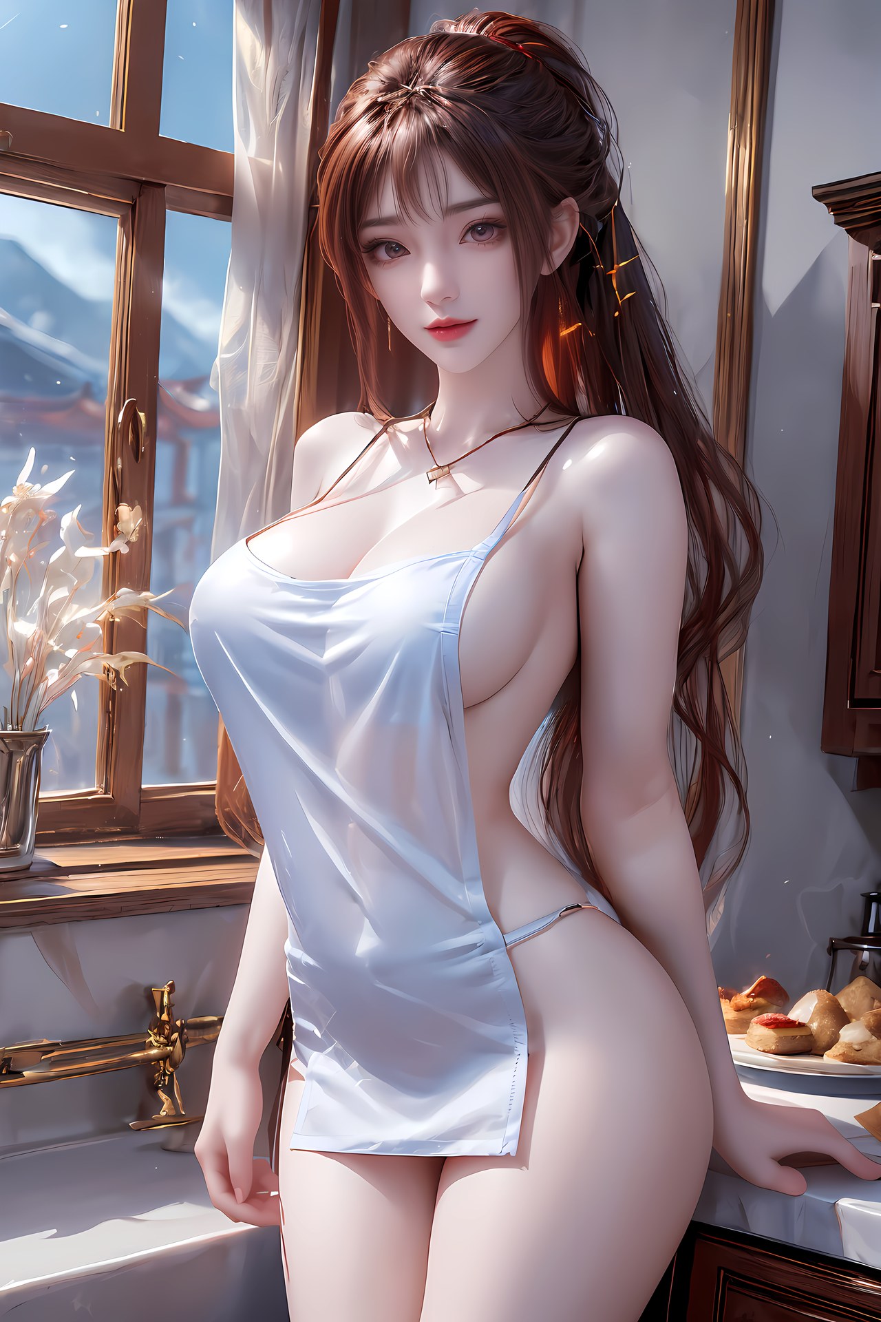 AI Nudes - Hồng Hoàng cổ trang đỏ cảnh nước 76P