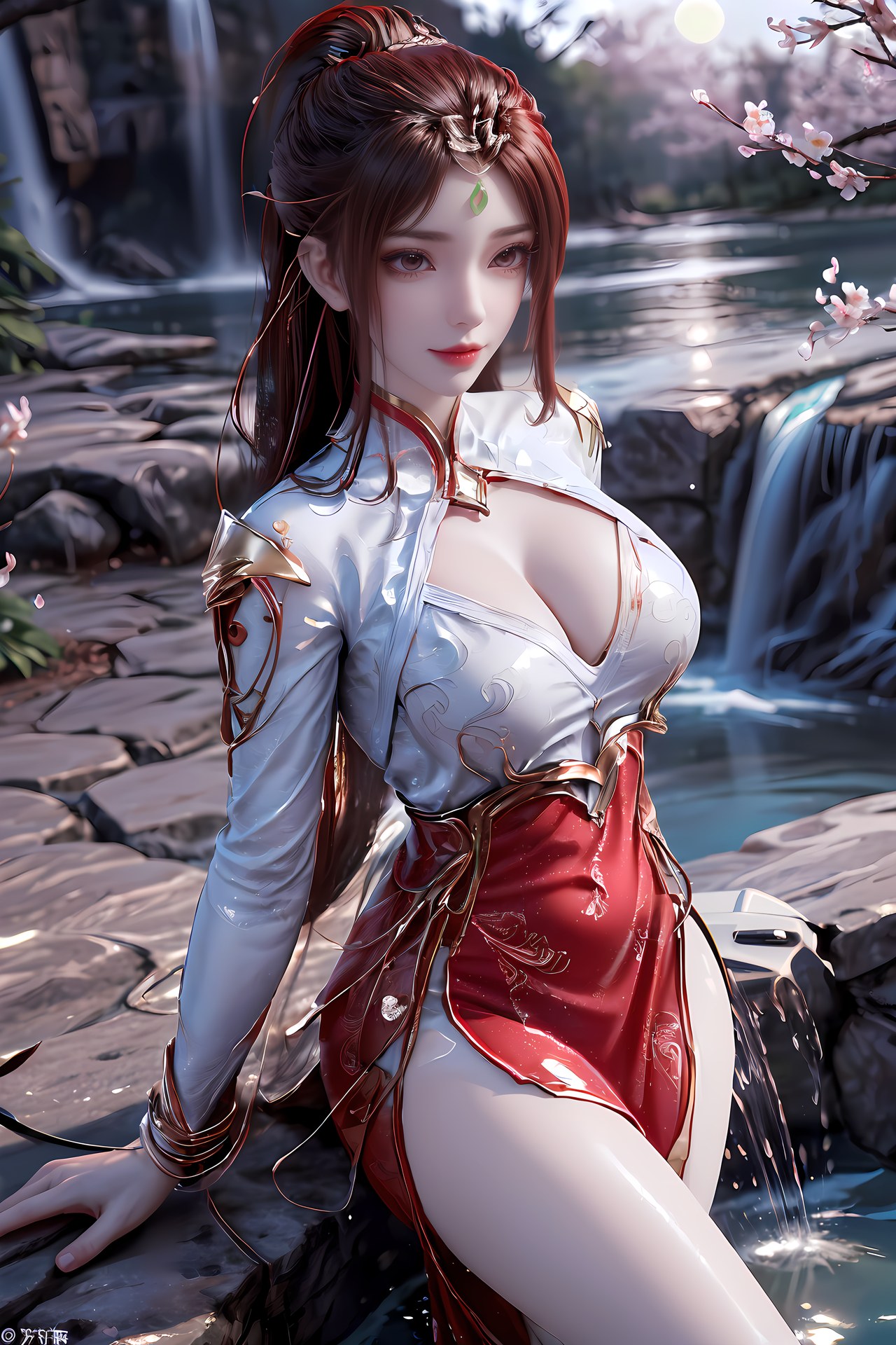 AI Nudes - Hồng Hoàng cổ trang đỏ cảnh nước 76P