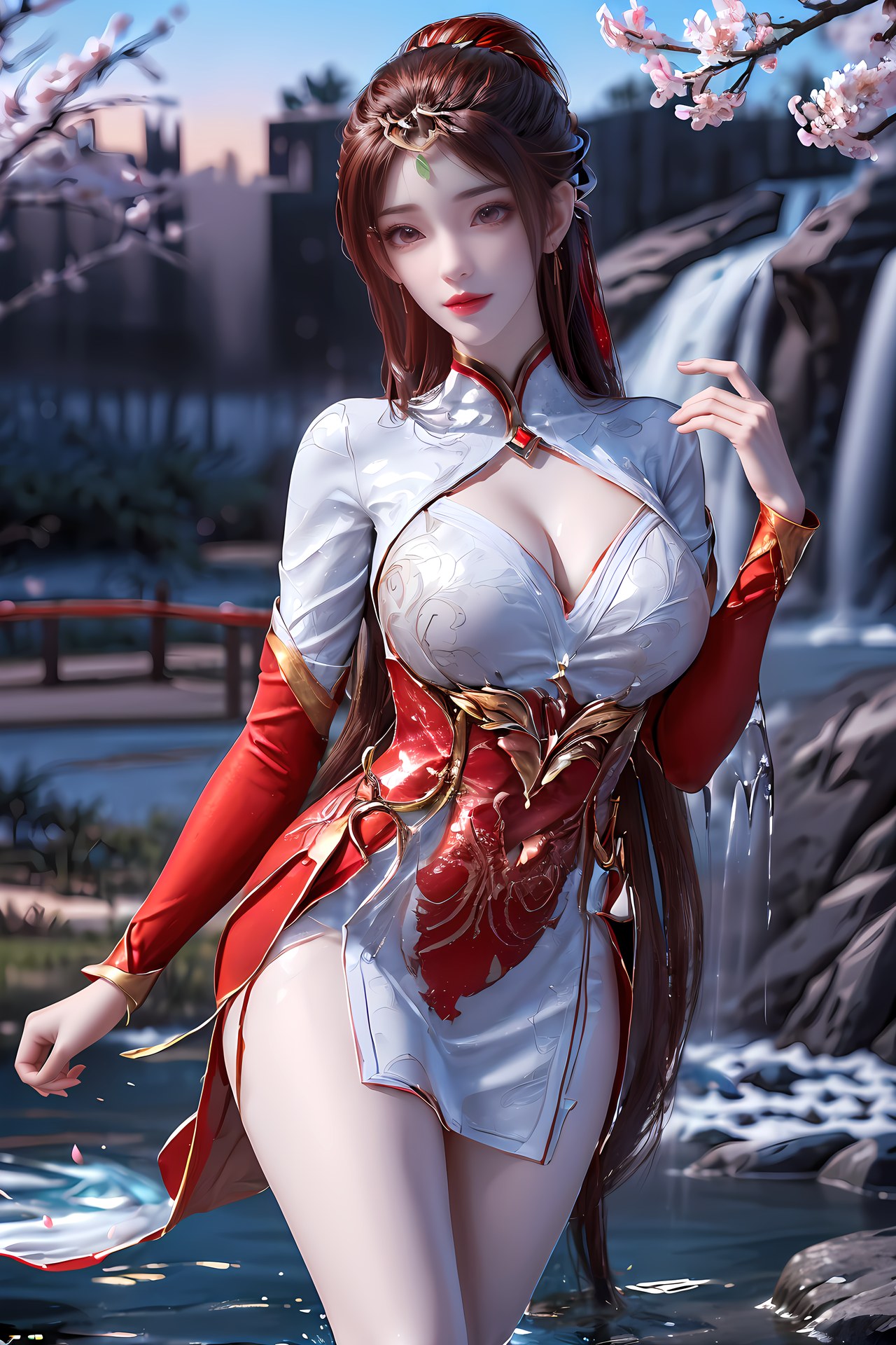 AI Nudes - Hồng Hoàng cổ trang đỏ cảnh nước 76P