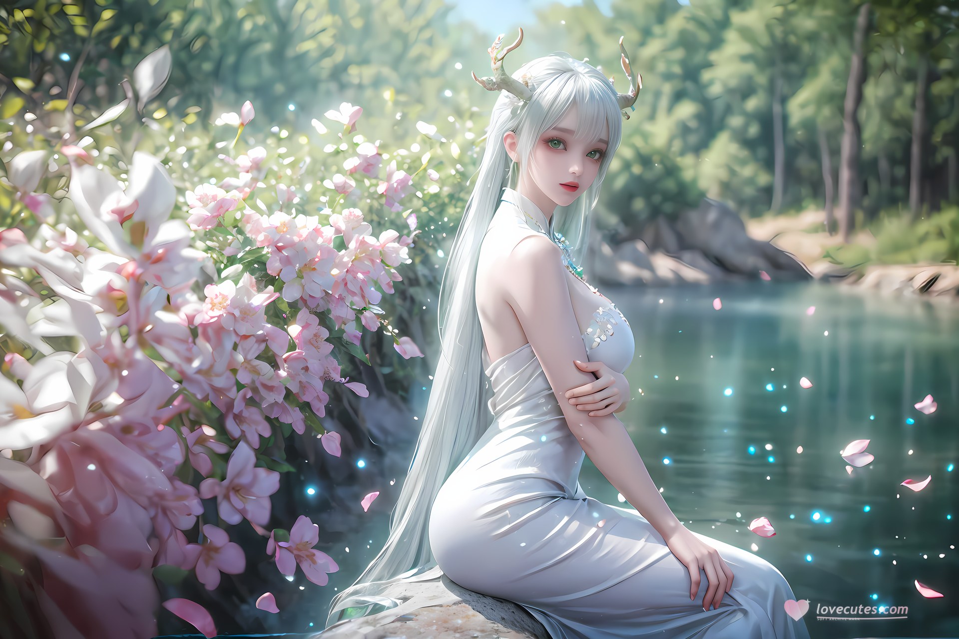 AI Nudes - Hư Thiên Thần Đằng tóc trắng sừng hươu rừng suối 73P