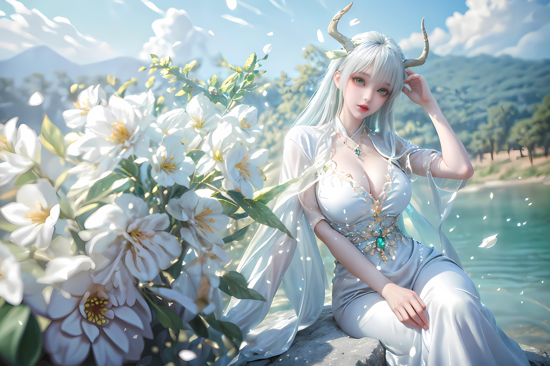 AI Nudes - Hư Thiên Thần Đằng tóc trắng sừng hươu rừng suối 73P