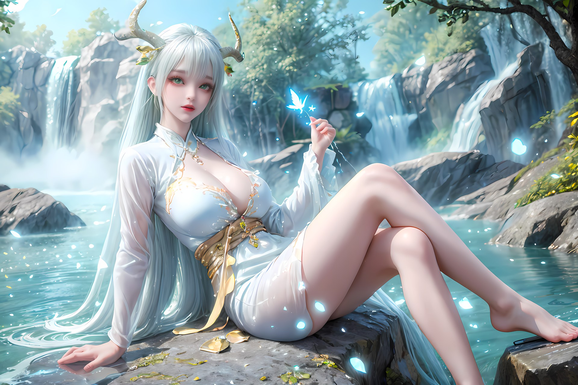 AI Nudes - Hư Thiên Thần Đằng tóc trắng sừng hươu rừng suối 73P
