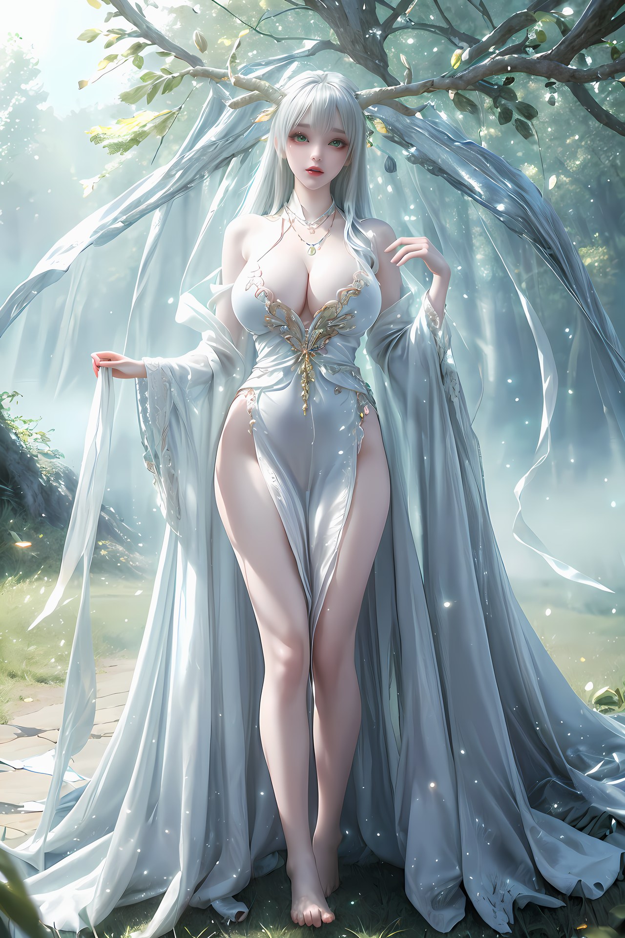 AI Nudes - Hư Thiên Thần Đằng tóc trắng sừng hươu rừng suối 73P
