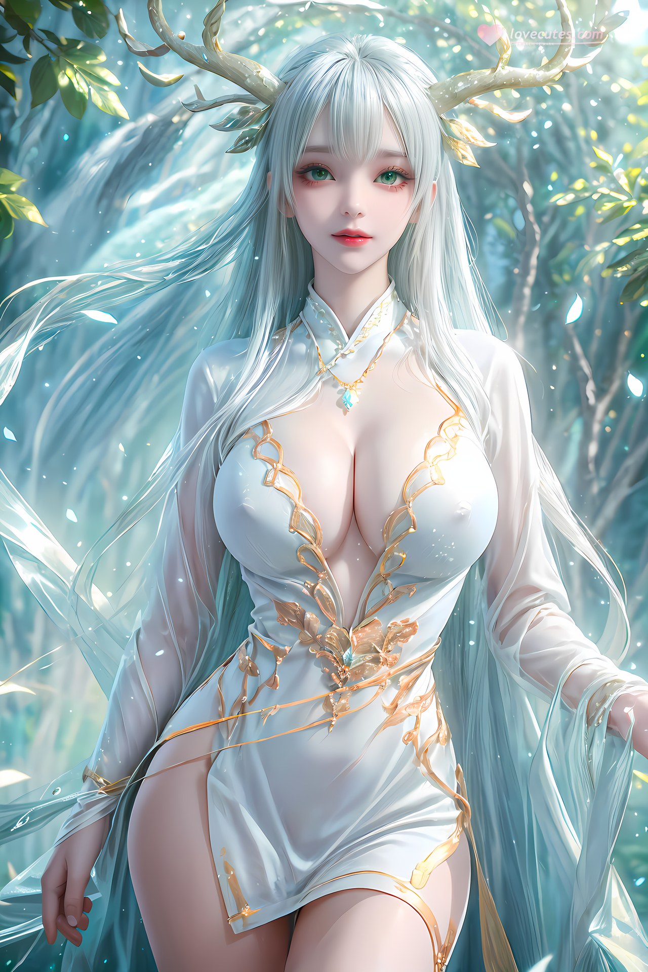 AI Nudes - Hư Thiên Thần Đằng tóc trắng sừng hươu rừng suối 73P