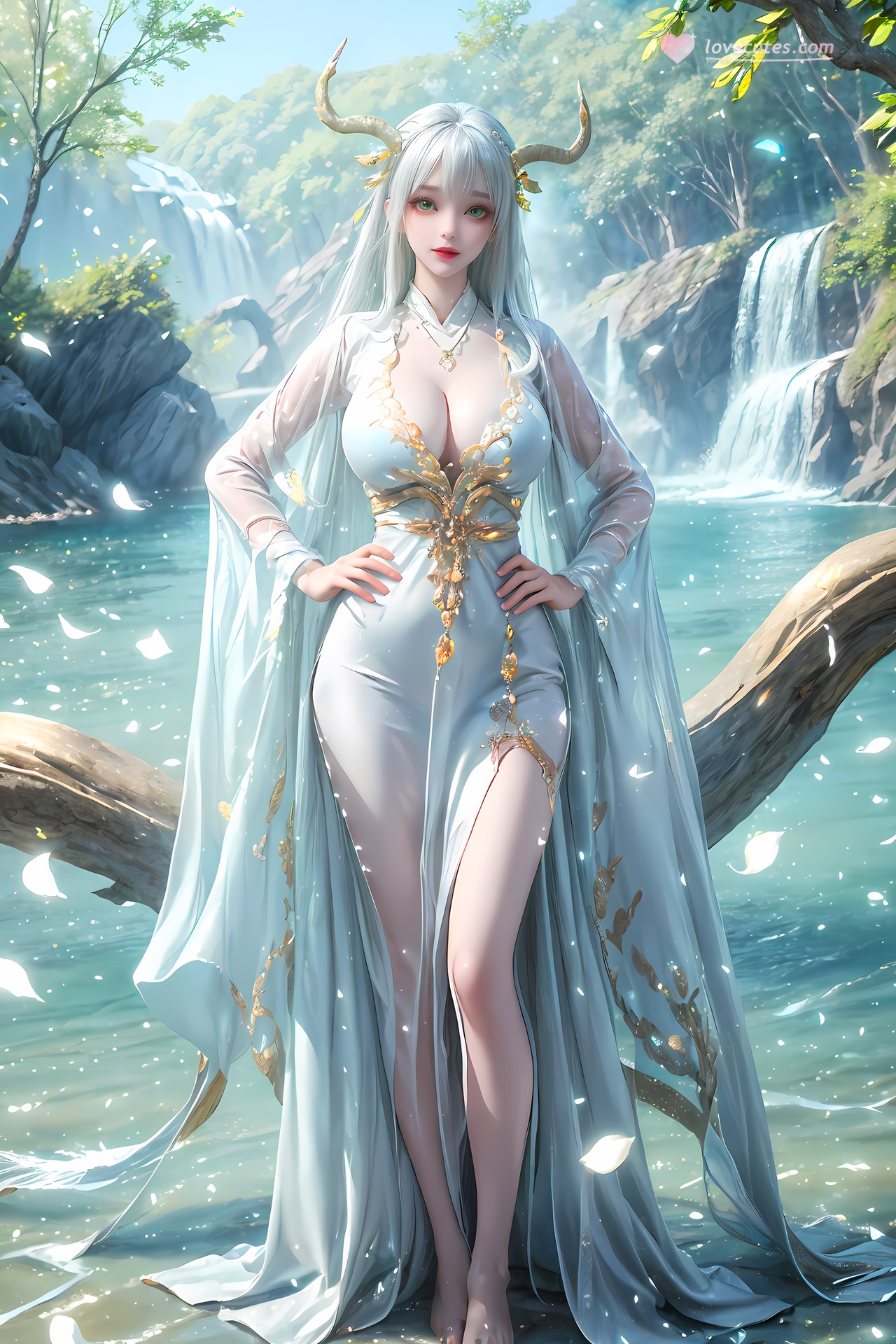 AI Nudes - Hư Thiên Thần Đằng tóc trắng sừng hươu rừng suối 73P
