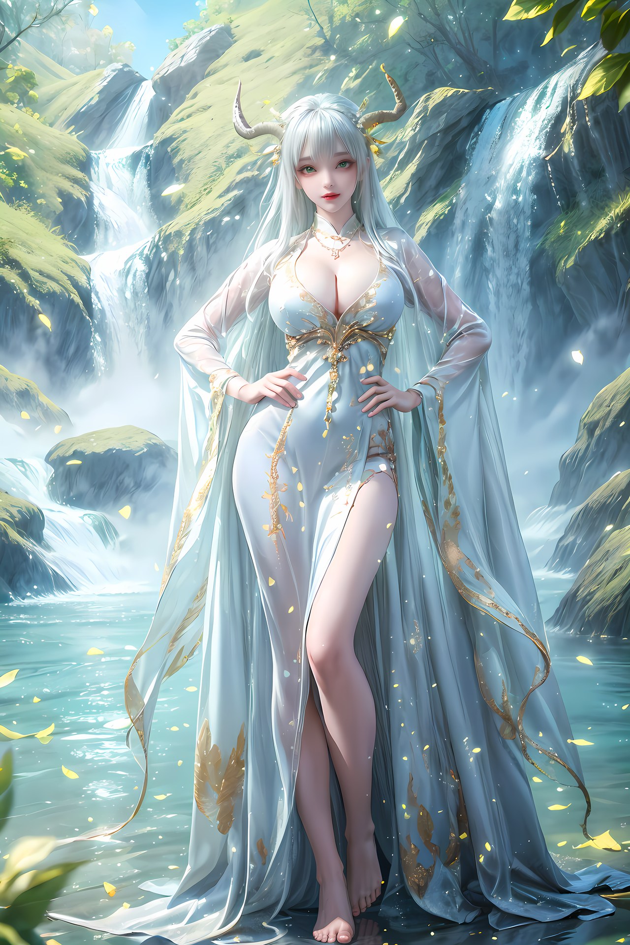 AI Nudes - Hư Thiên Thần Đằng tóc trắng sừng hươu rừng suối 73P