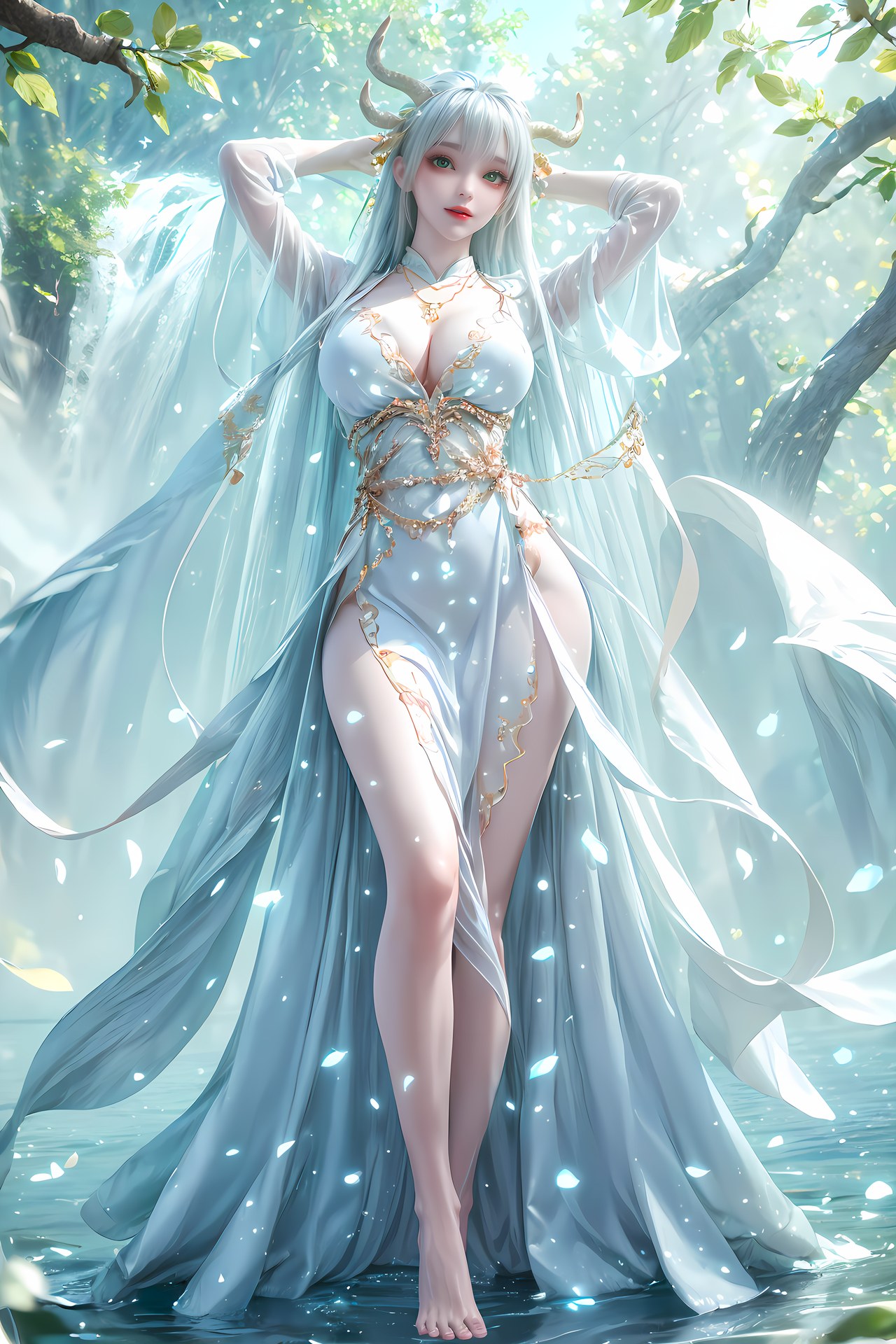 AI Nudes - Hư Thiên Thần Đằng tóc trắng sừng hươu rừng suối 73P