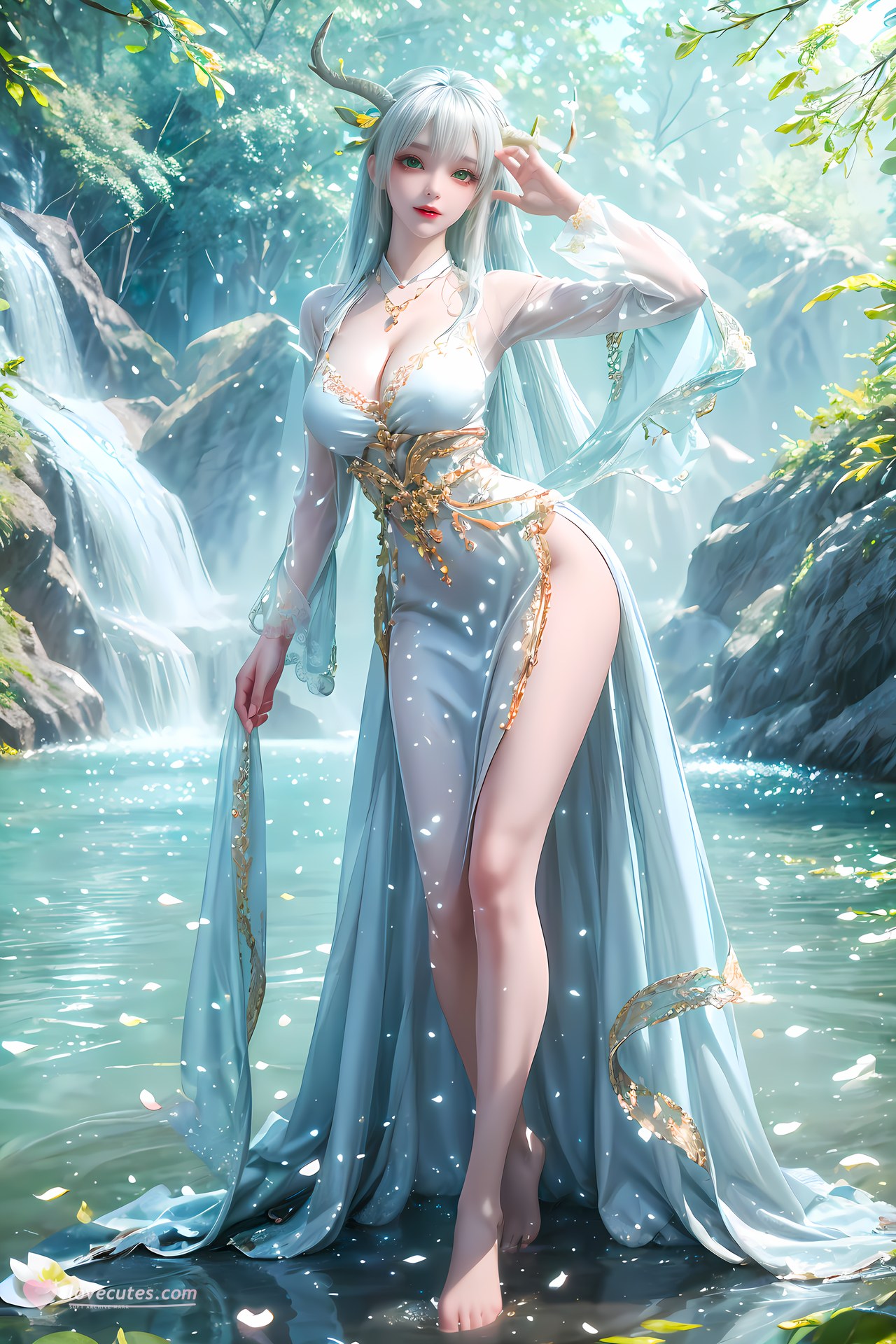 AI Nudes - Hư Thiên Thần Đằng tóc trắng sừng hươu rừng suối 73P