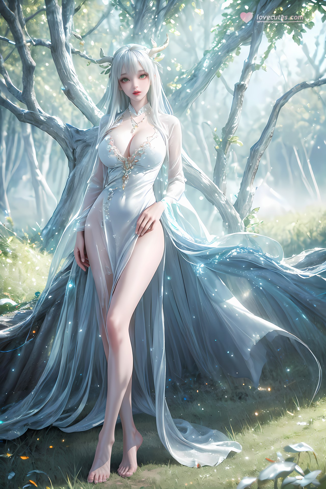 AI Nudes - Hư Thiên Thần Đằng tóc trắng sừng hươu rừng suối 73P