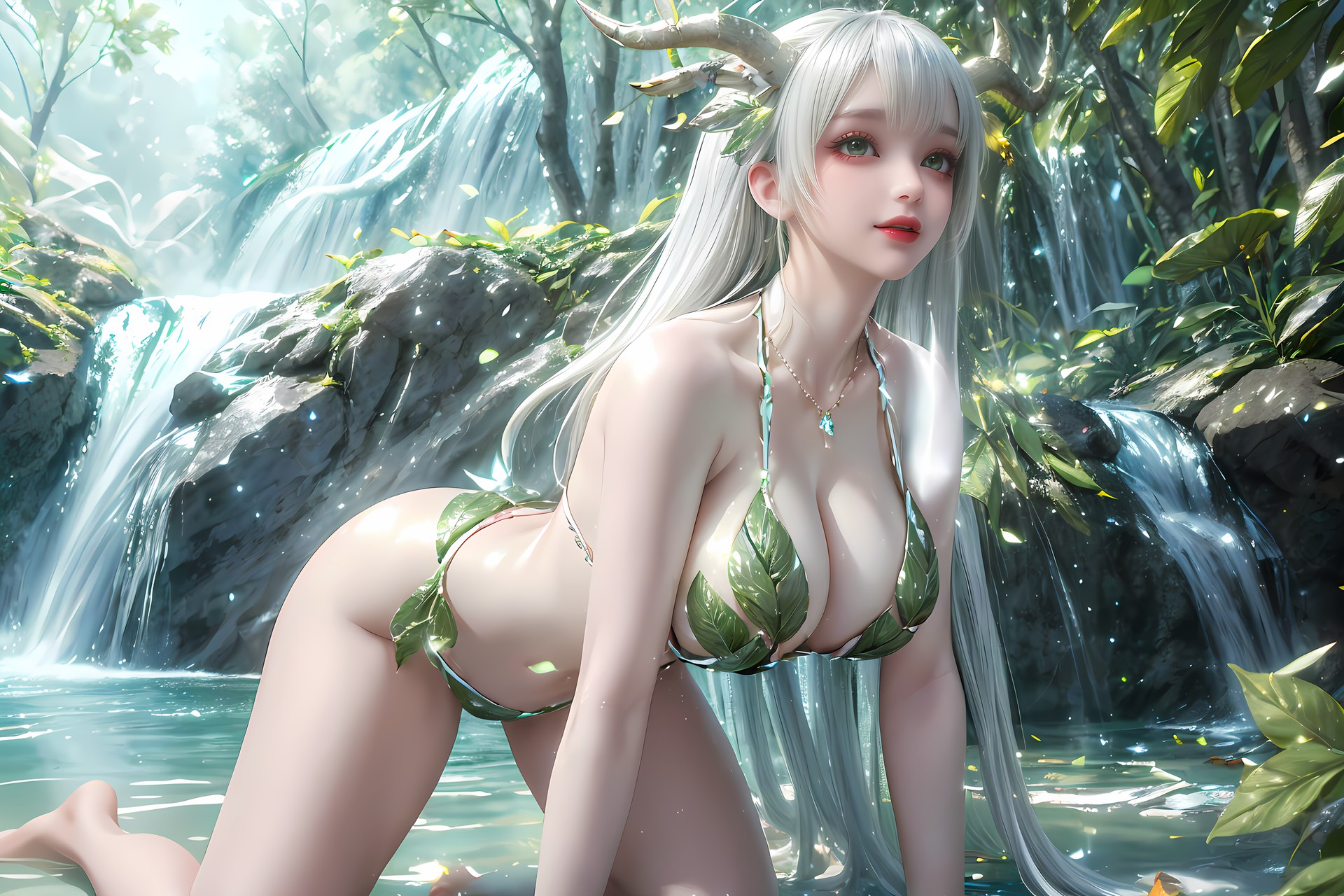 AI Nudes - Hư Thiên Thần Đằng tóc trắng sừng hươu rừng suối 73P