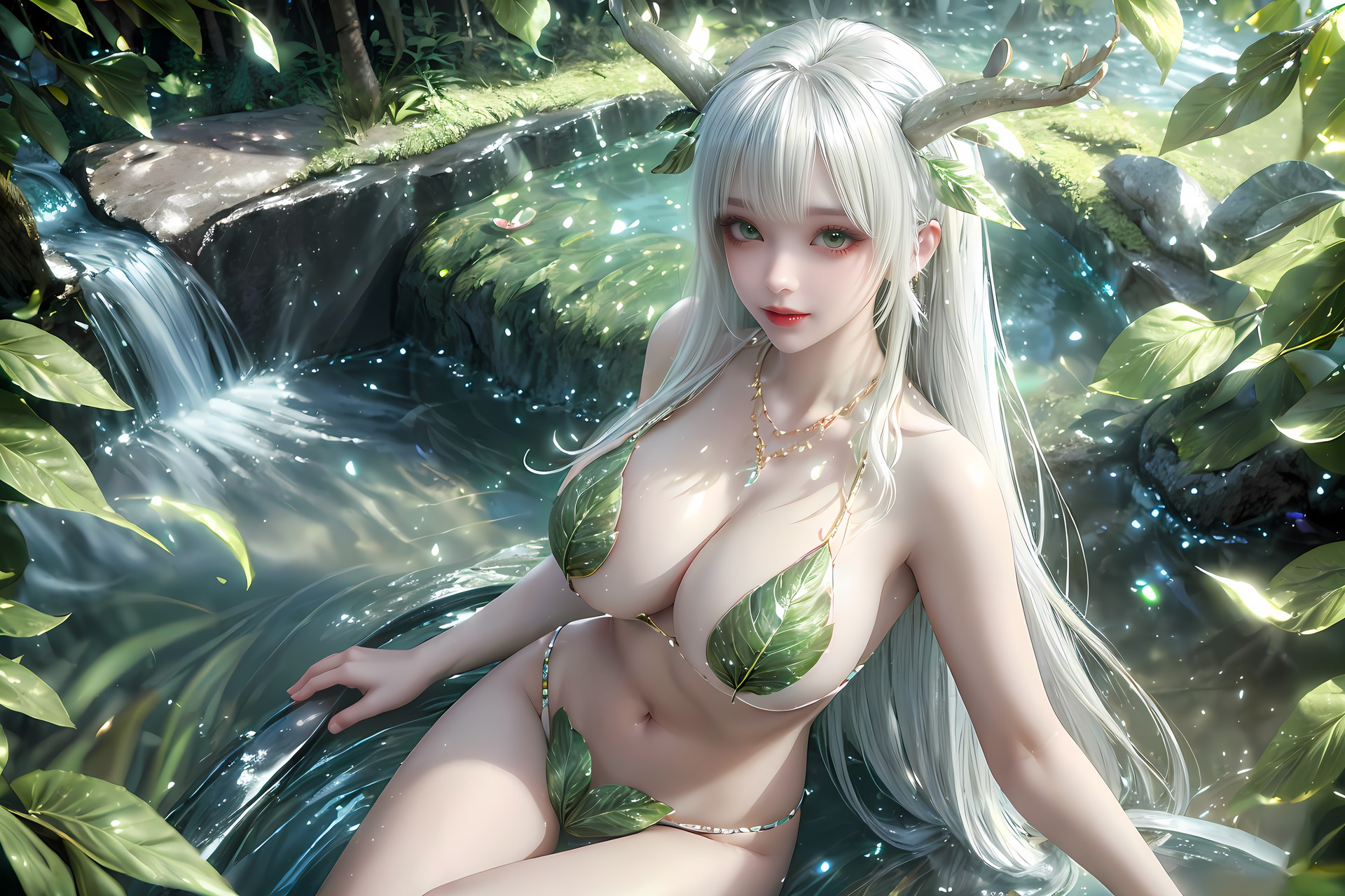 AI Nudes - Hư Thiên Thần Đằng tóc trắng sừng hươu rừng suối 73P