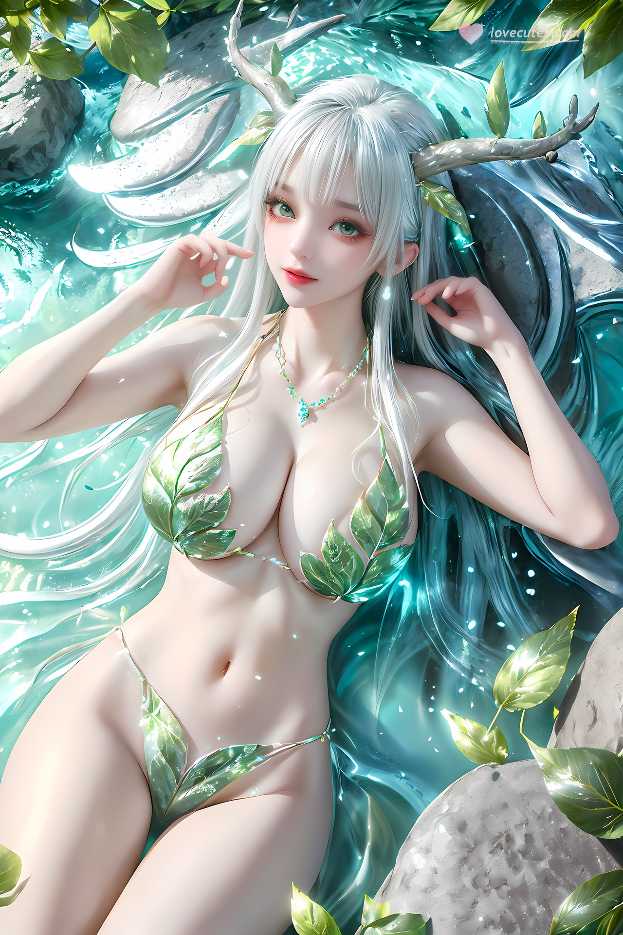 AI Nudes - Hư Thiên Thần Đằng tóc trắng sừng hươu rừng suối 73P