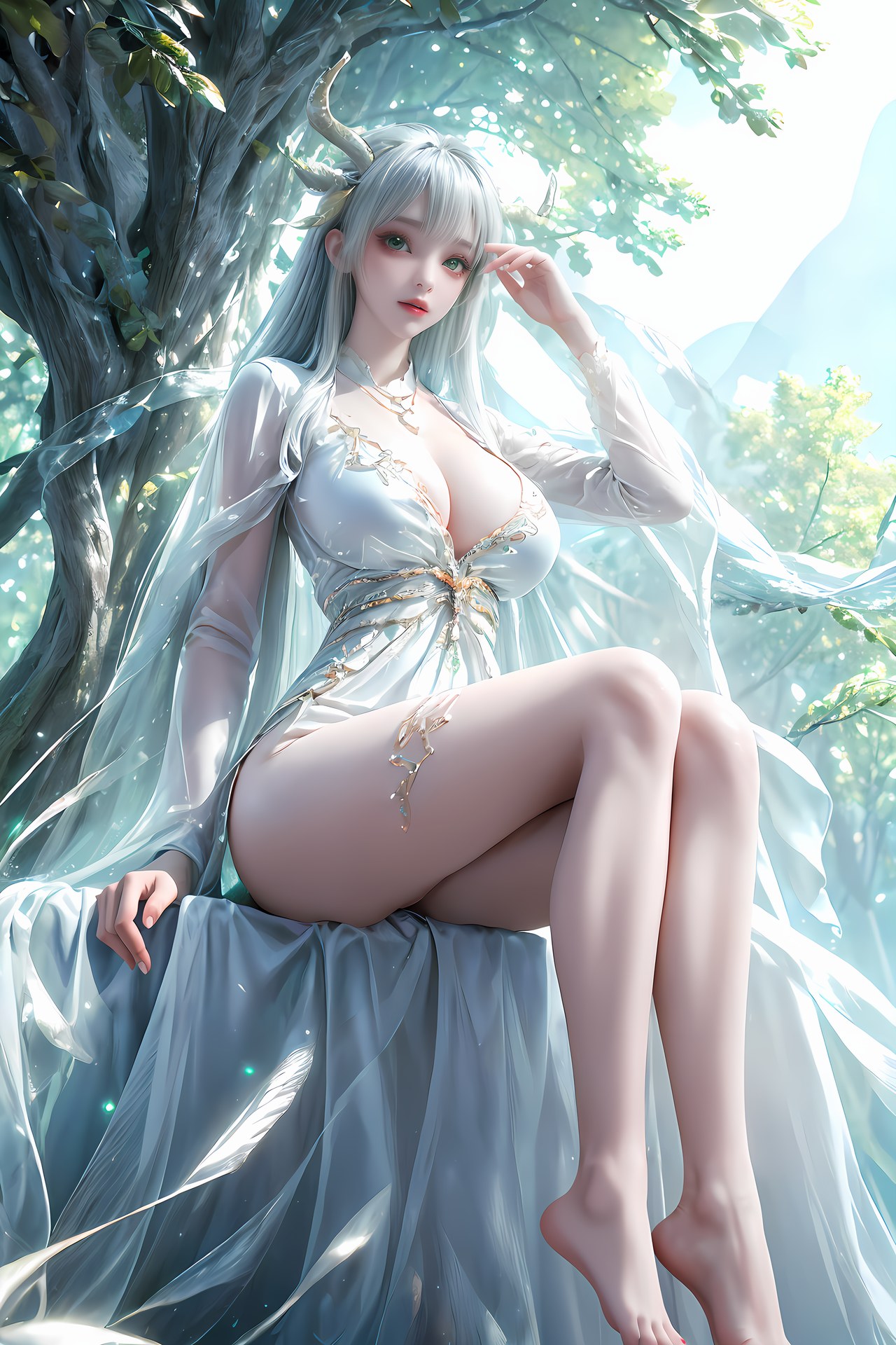 AI Nudes - Hư Thiên Thần Đằng tóc trắng sừng hươu rừng suối 73P