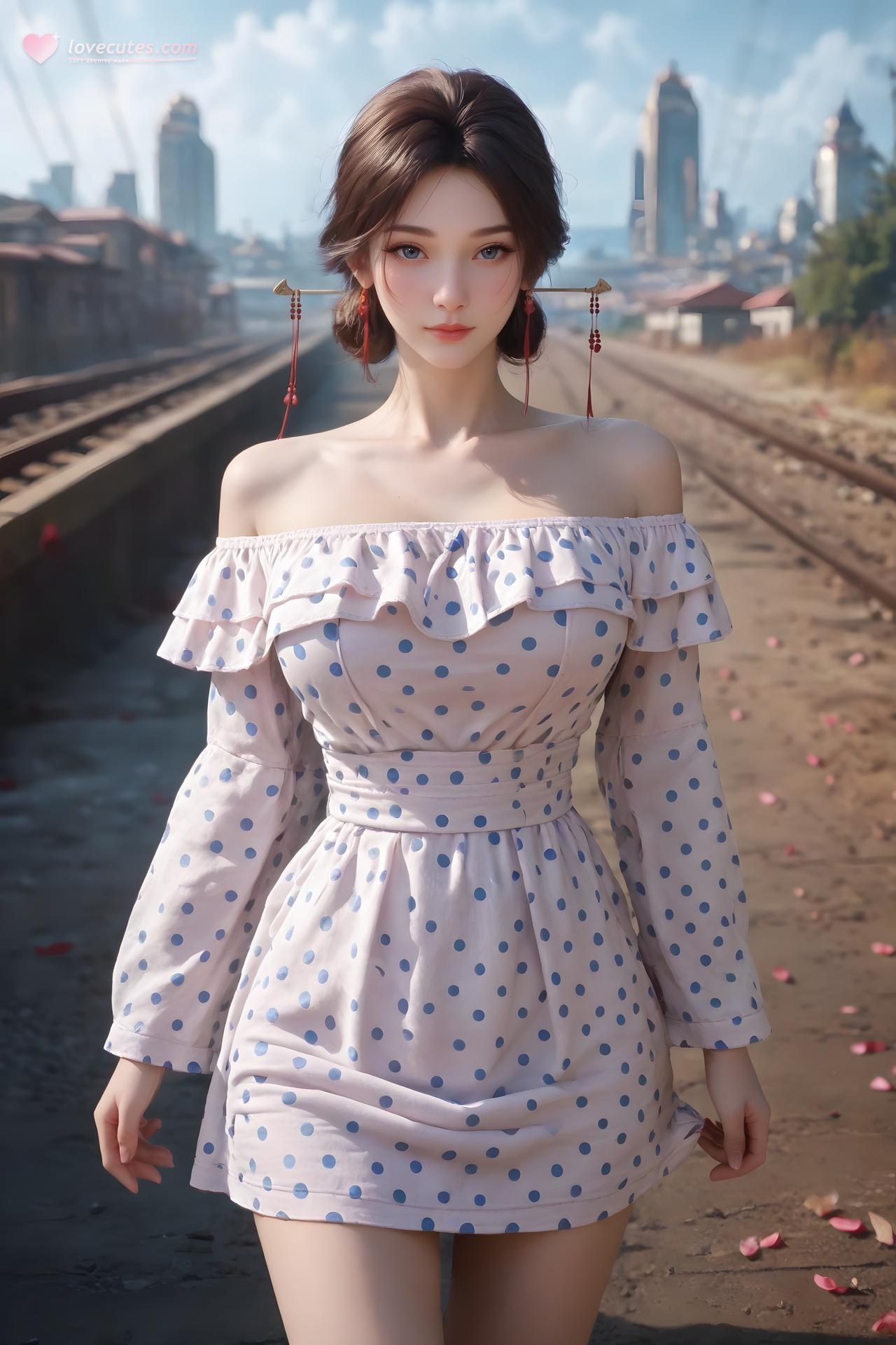 AI Nudes - 금낭 파란 도트 철도 AI 누드 갤러리 99P