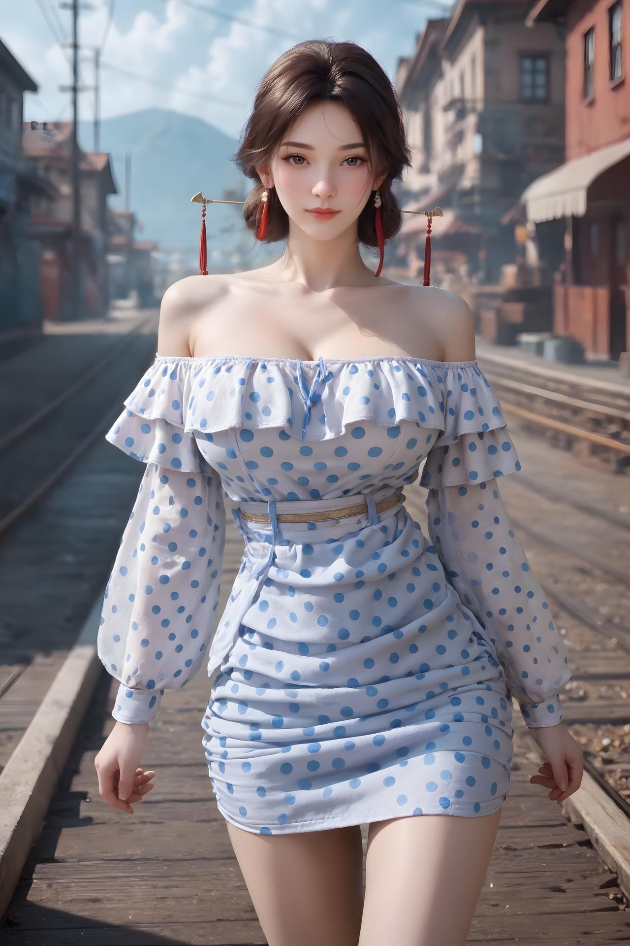 AI Nudes - 금낭 파란 도트 철도 AI 누드 갤러리 99P