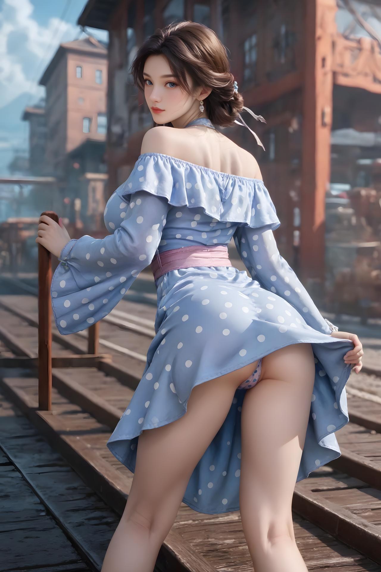 AI Nudes - 금낭 파란 도트 철도 AI 누드 갤러리 99P