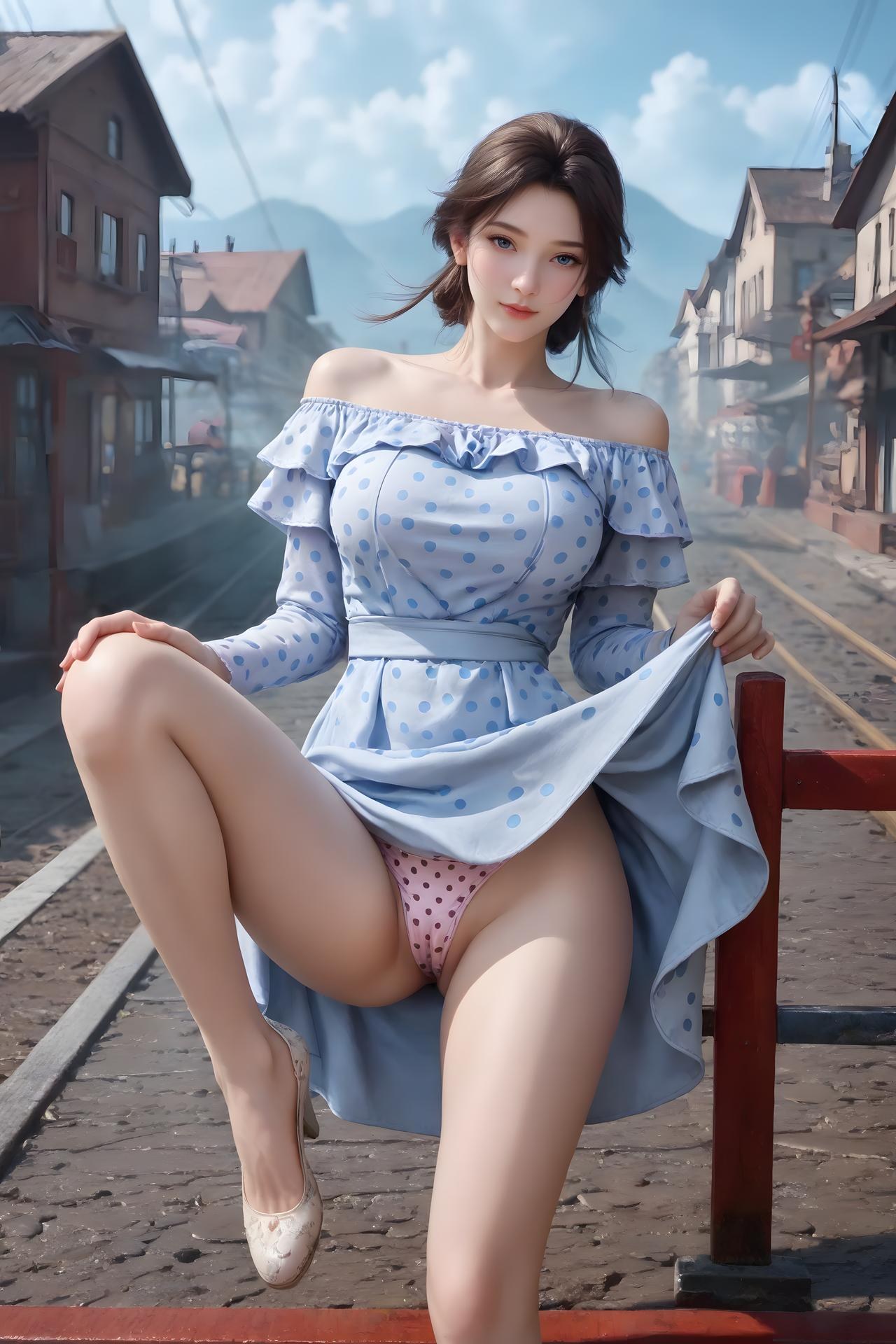 AI Nudes - 금낭 파란 도트 철도 AI 누드 갤러리 99P