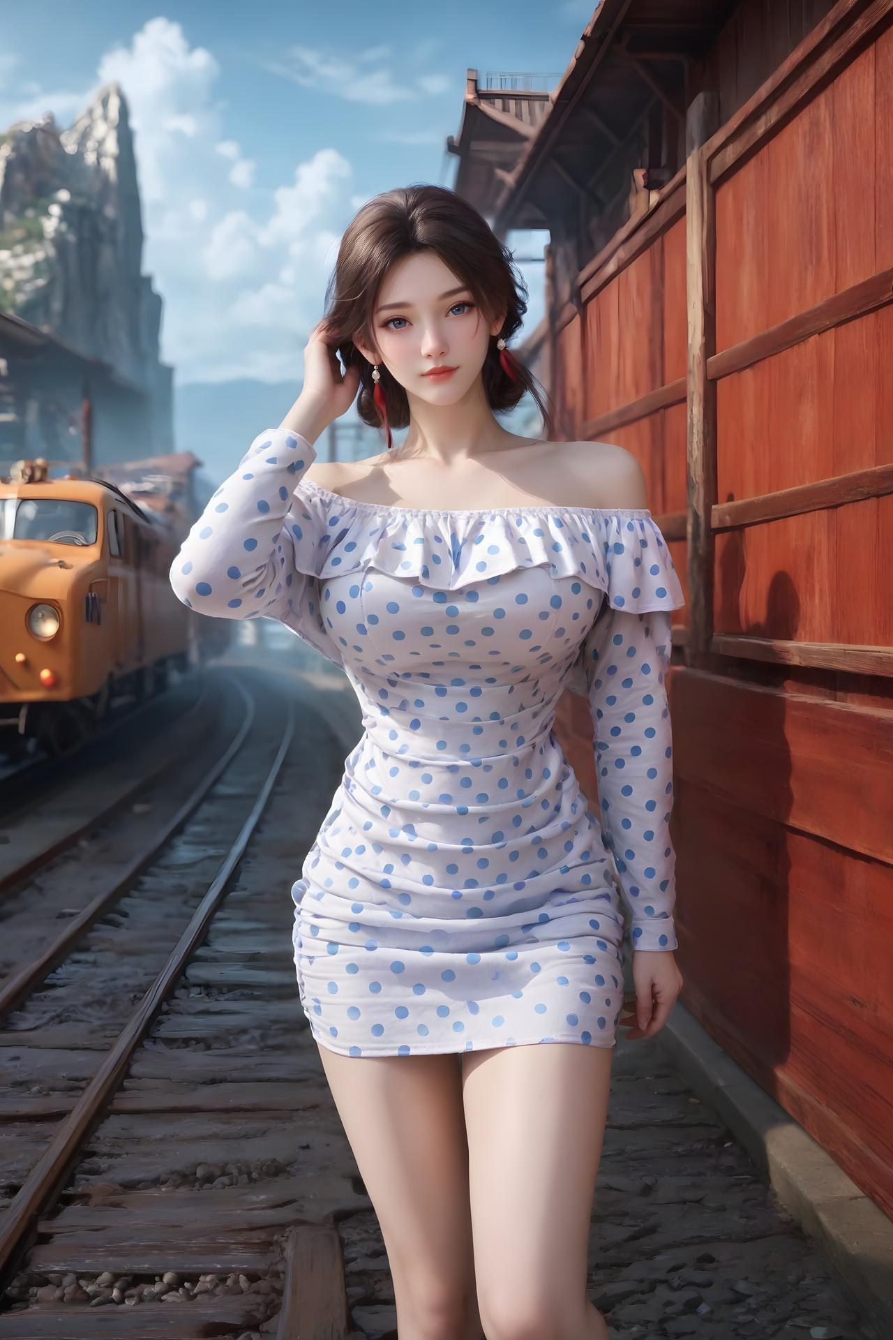 AI Nudes - 금낭 파란 도트 철도 AI 누드 갤러리 99P