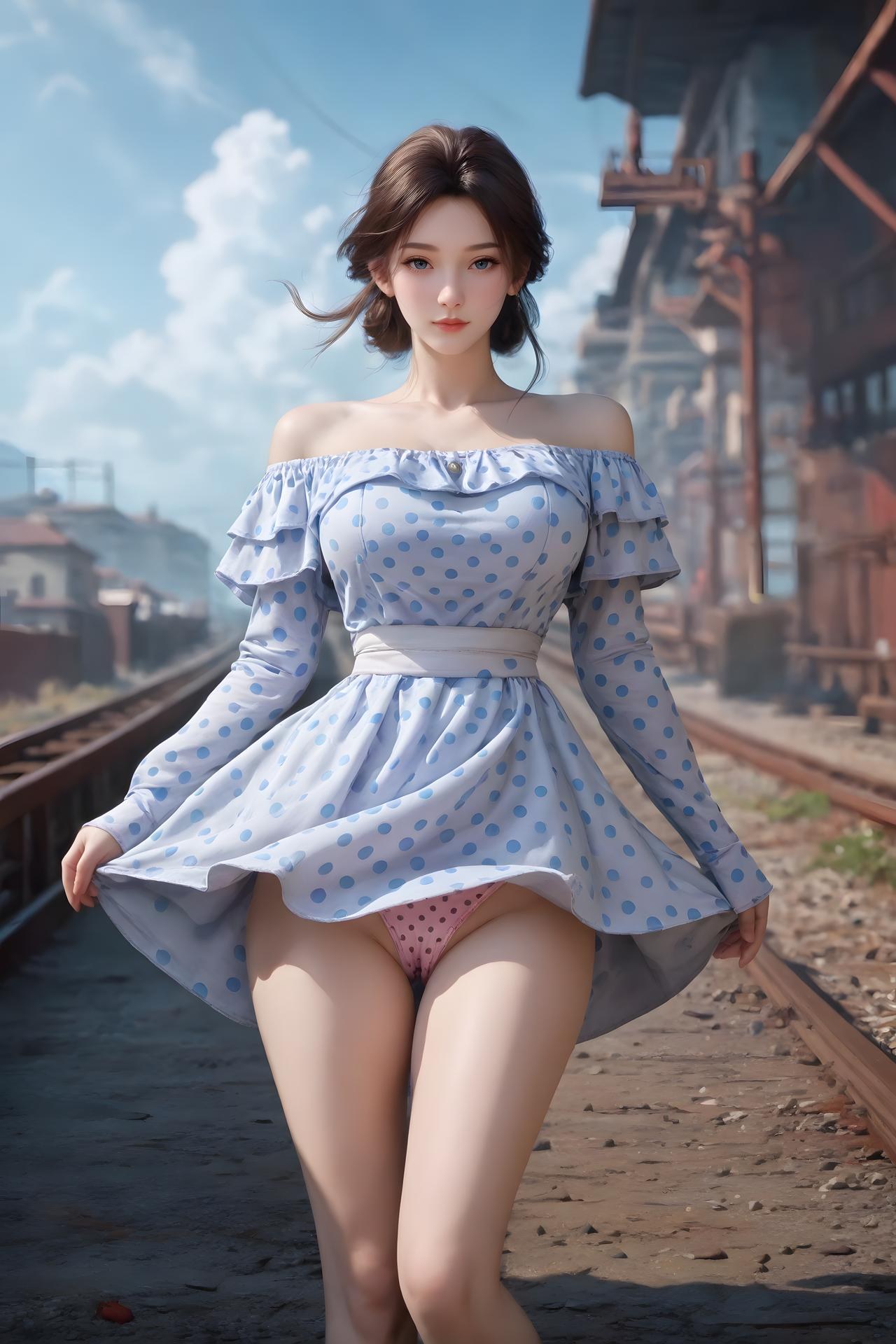 AI Nudes - 금낭 파란 도트 철도 AI 누드 갤러리 99P