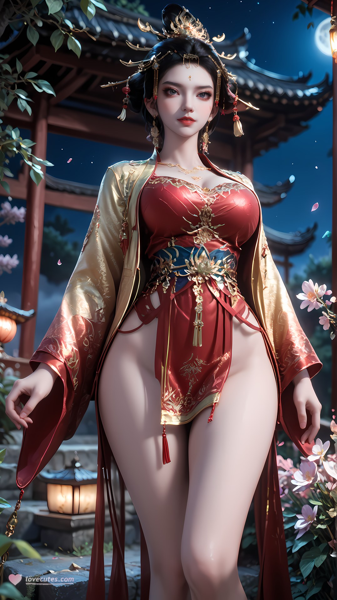 AI Nudes - 장락황후 레드 골드 궁정 수변 AI 누드 갤러리 95P