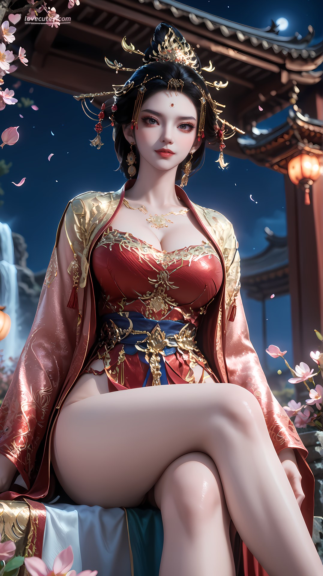 AI Nudes - 장락황후 레드 골드 궁정 수변 AI 누드 갤러리 95P