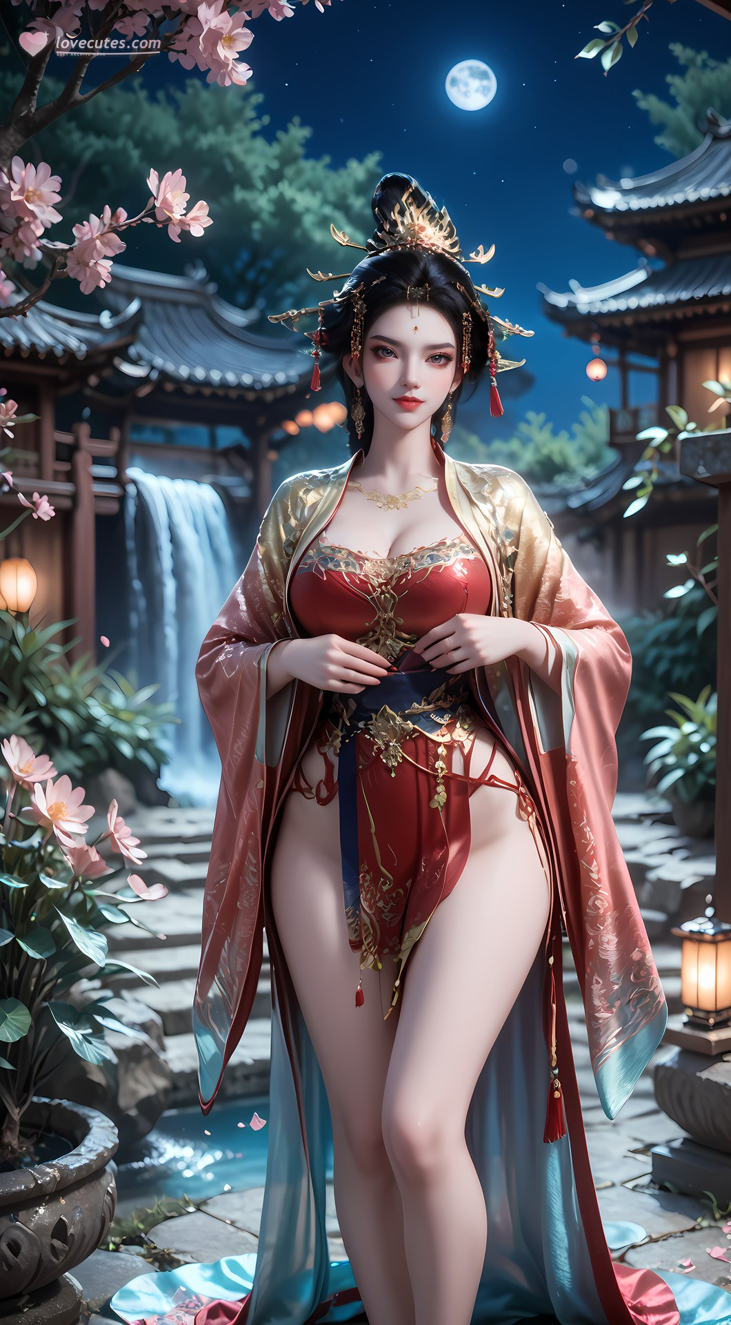 AI Nudes - Hoàng hậu Trường Lạc cung đình đỏ vàng cảnh nước 95P