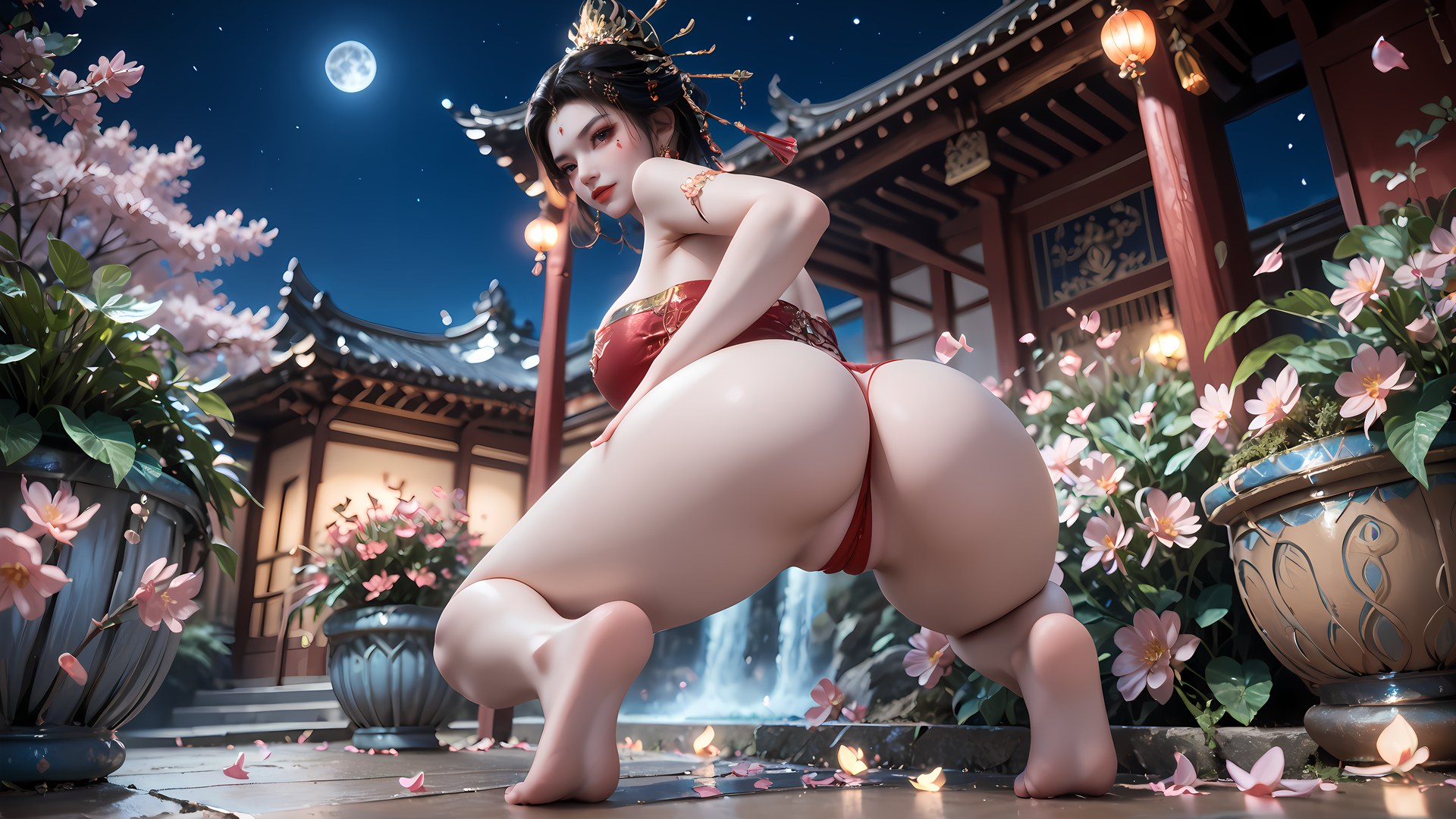 AI Nudes - 장락황후 레드 골드 궁정 수변 AI 누드 갤러리 95P