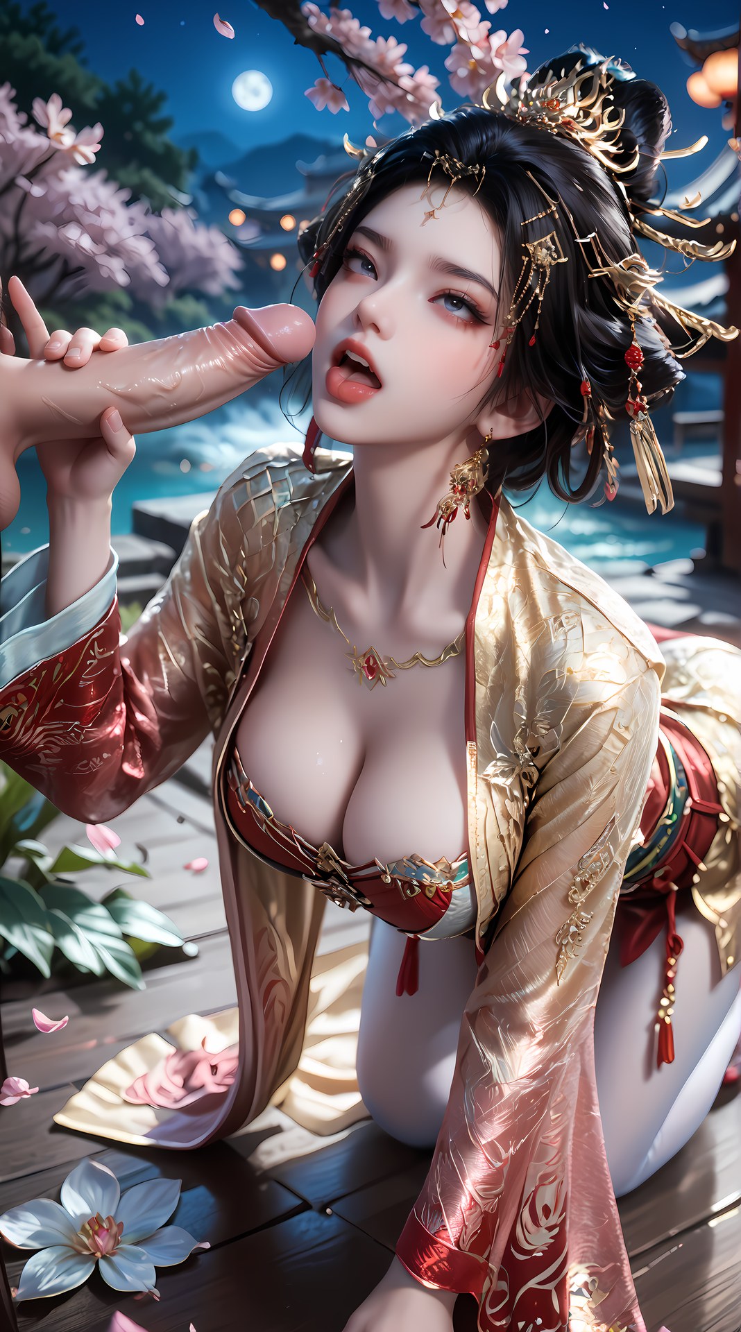 AI Nudes - 장락황후 레드 골드 궁정 수변 AI 누드 갤러리 95P