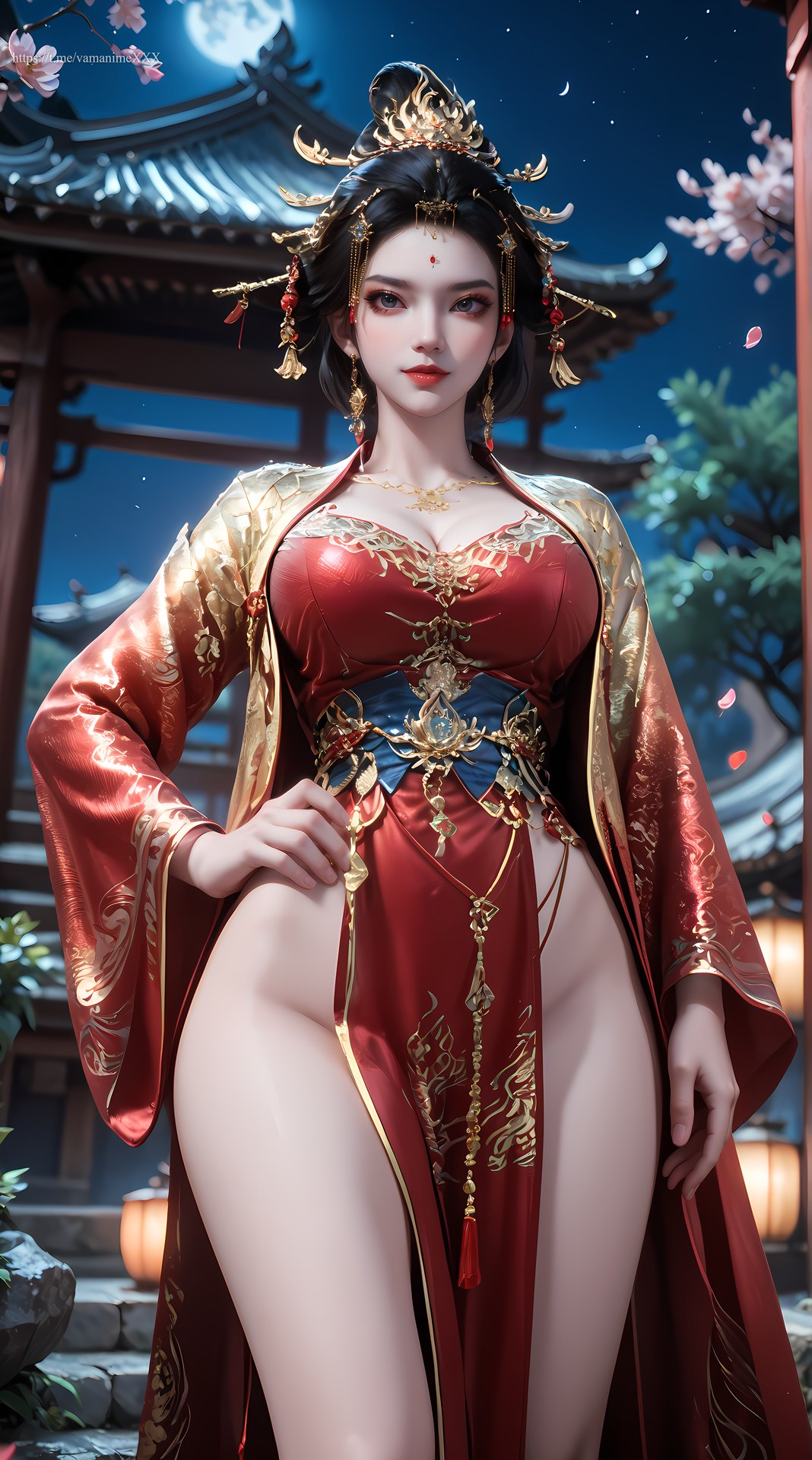 AI Nudes - 장락황후 레드 골드 궁정 수변 AI 누드 갤러리 95P