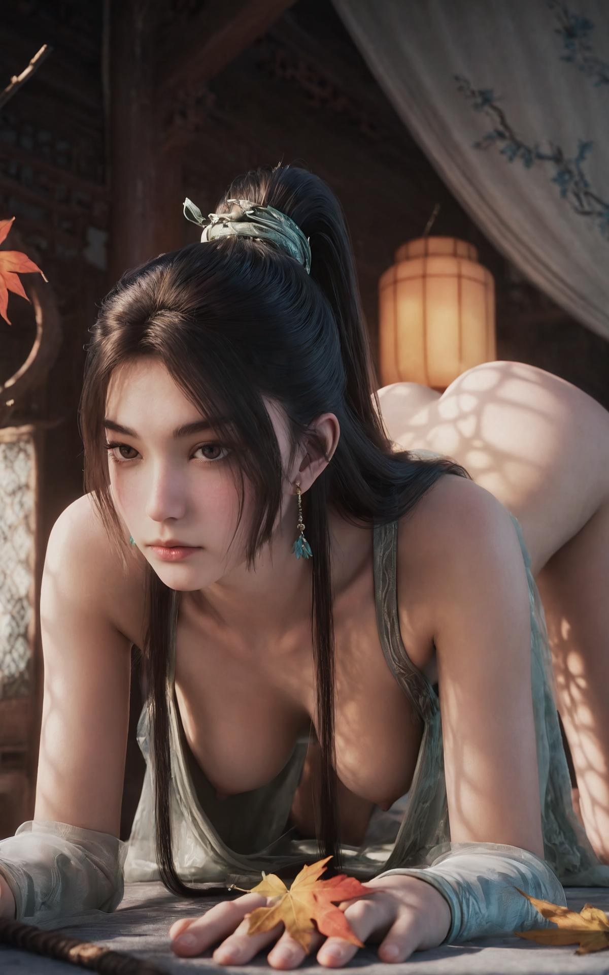 AI Porn - 검래 녕요 녹색 한복 침실 AI 성인 이미지 갤러리 140P