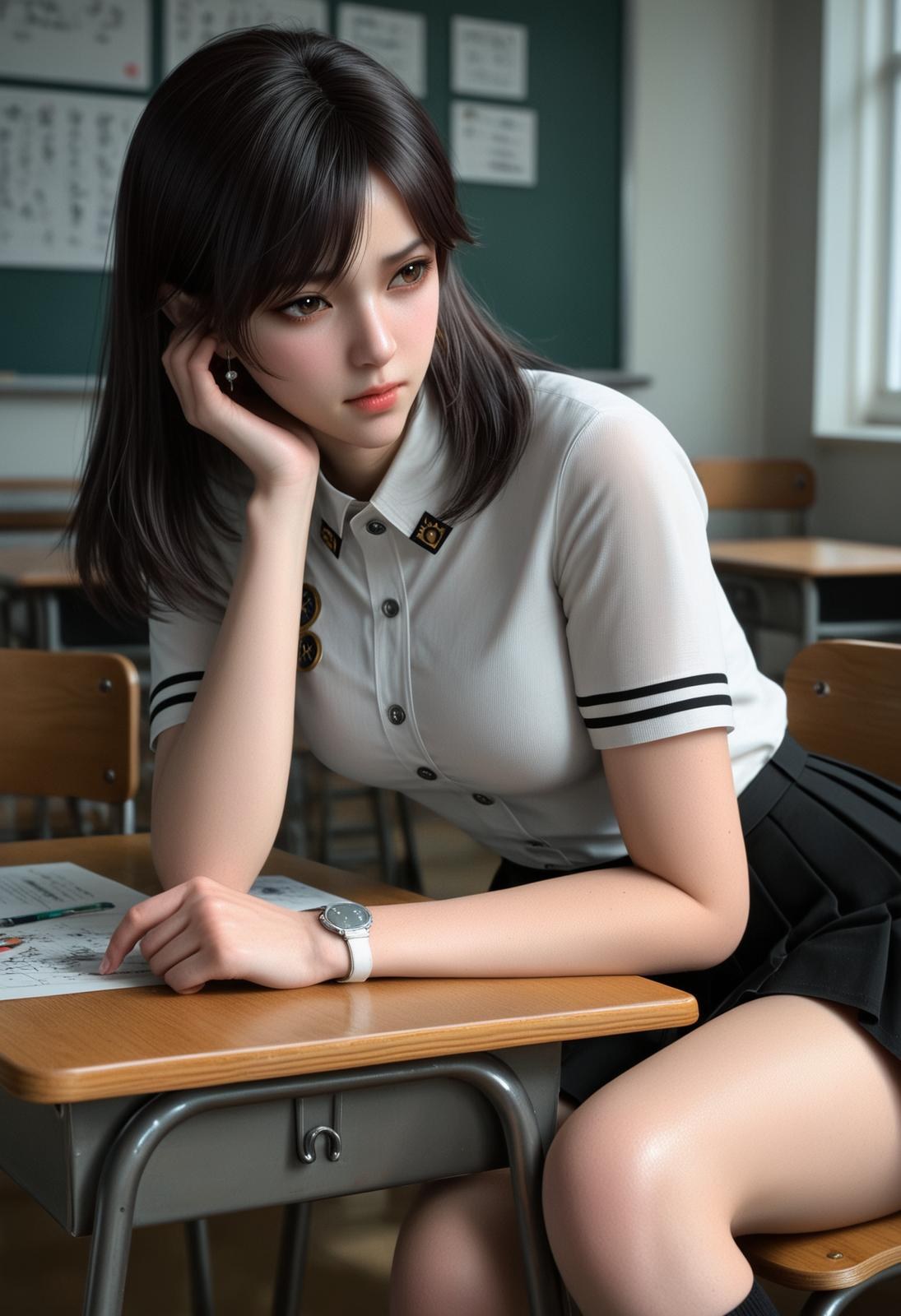 AI Porn - Swallowed Star 쉬신 교복 흰 스타킹 교실 AI 성인 이미지 갤러리 246P