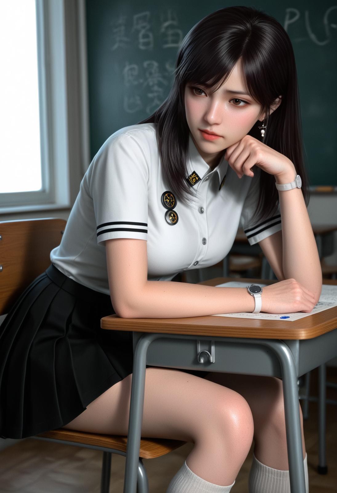 AI Porn - Swallowed Star 쉬신 교복 흰 스타킹 교실 AI 성인 이미지 갤러리 246P