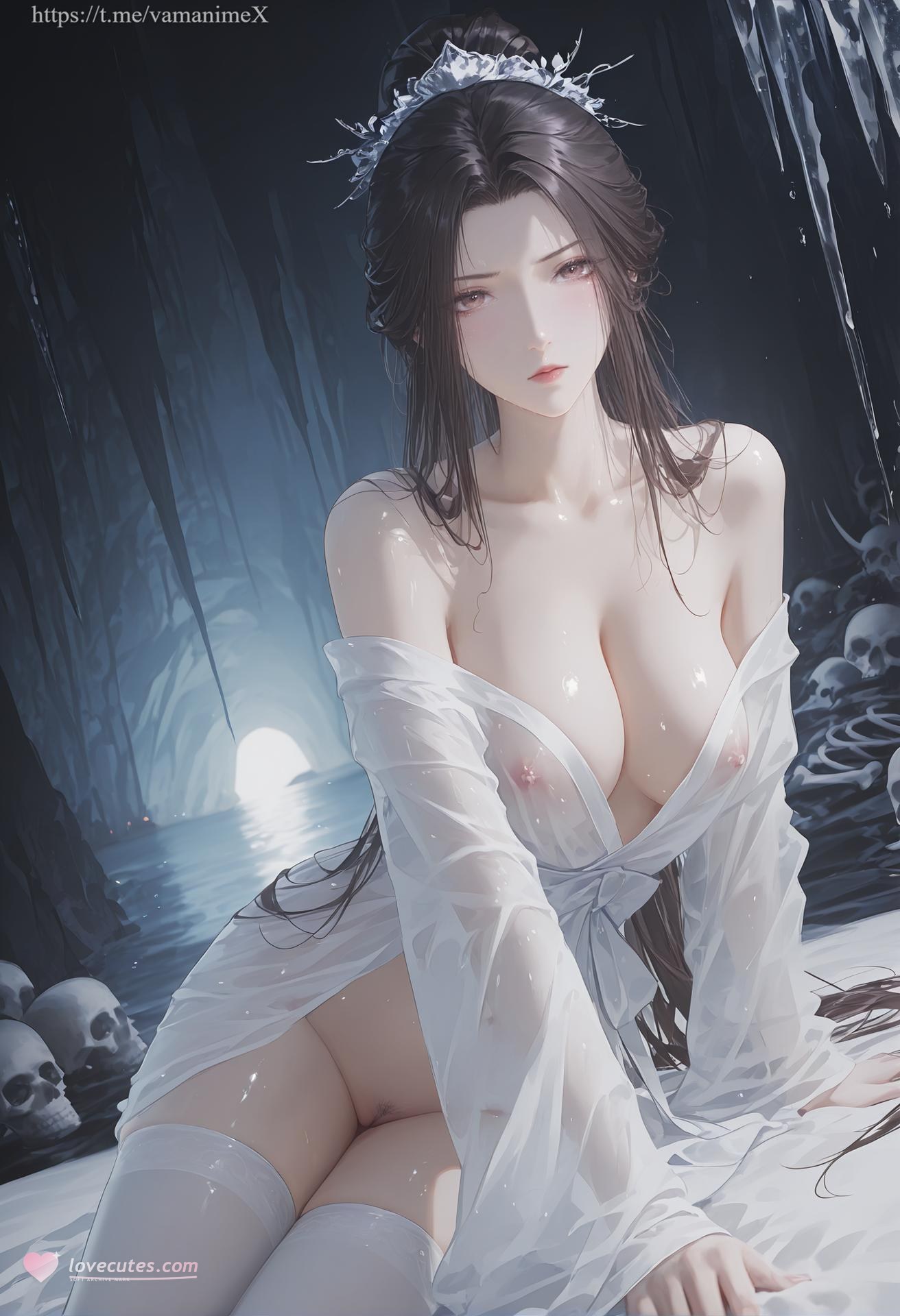 AI Porn - 嫦娥誤入隱霧山：古風白紗白絲劇情圖集 47P