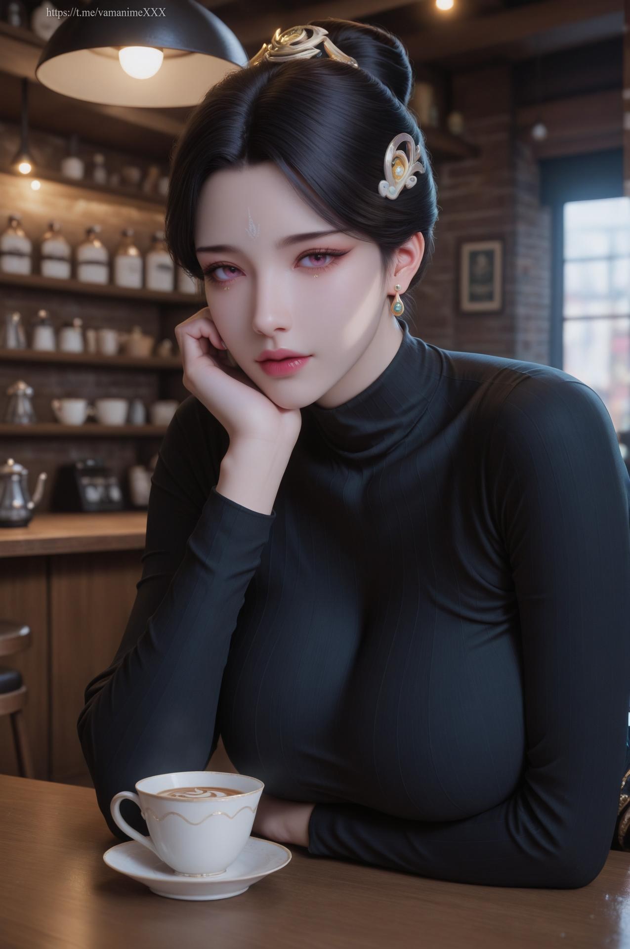 AI Porn - 姑射真人：白絲高领咖啡馆露穴圖集 62P
