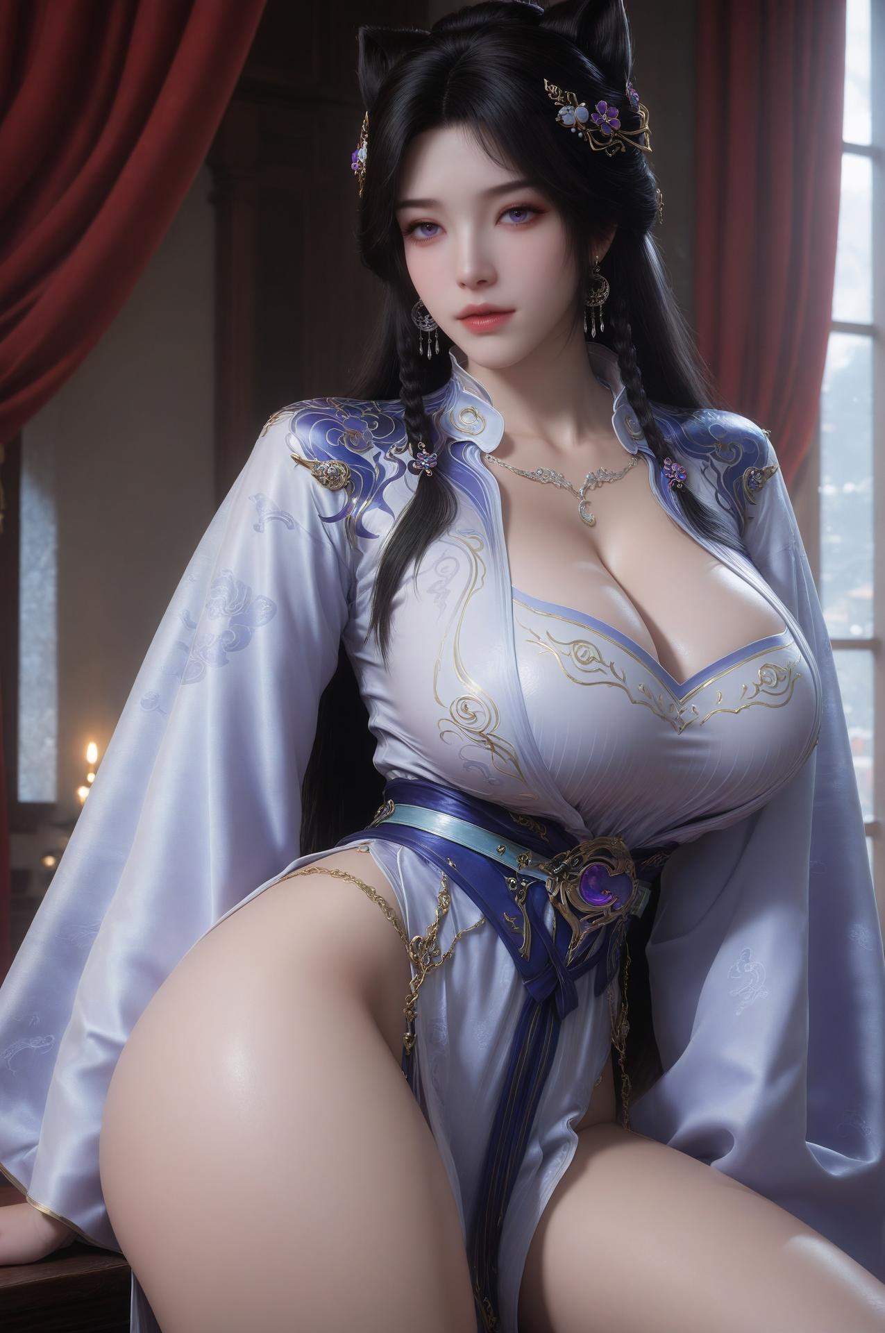 AI Porn - 姬紫月：猫耳古风红内衣室內露穴圖集 60P
