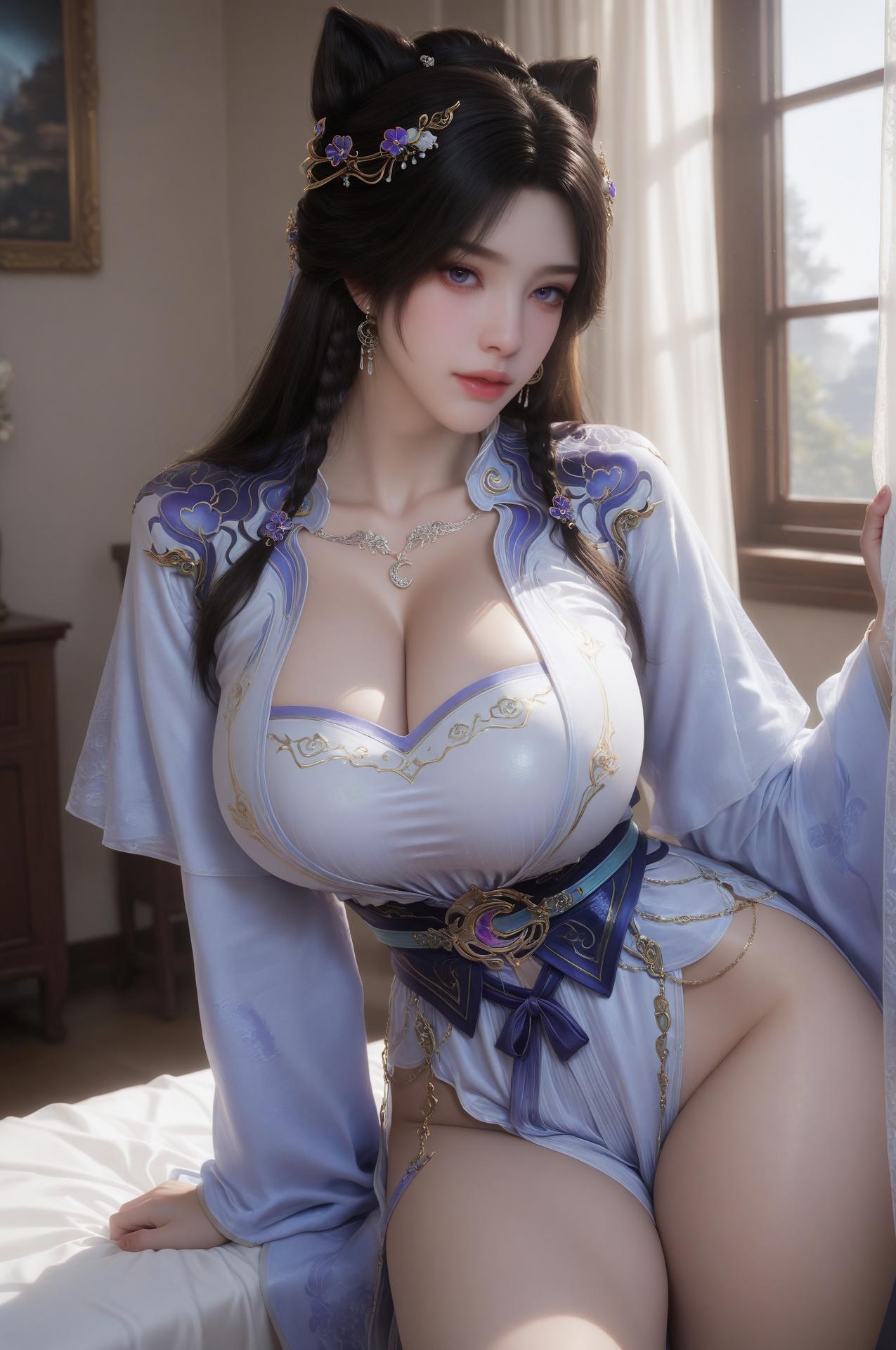 AI Porn - 姬紫月：猫耳古风红内衣室內露穴圖集 60P