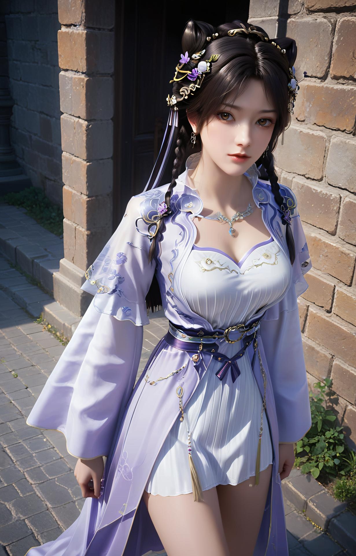 AI Porn - 姬紫月：紫白古風黑絲束縛交合圖集 53P