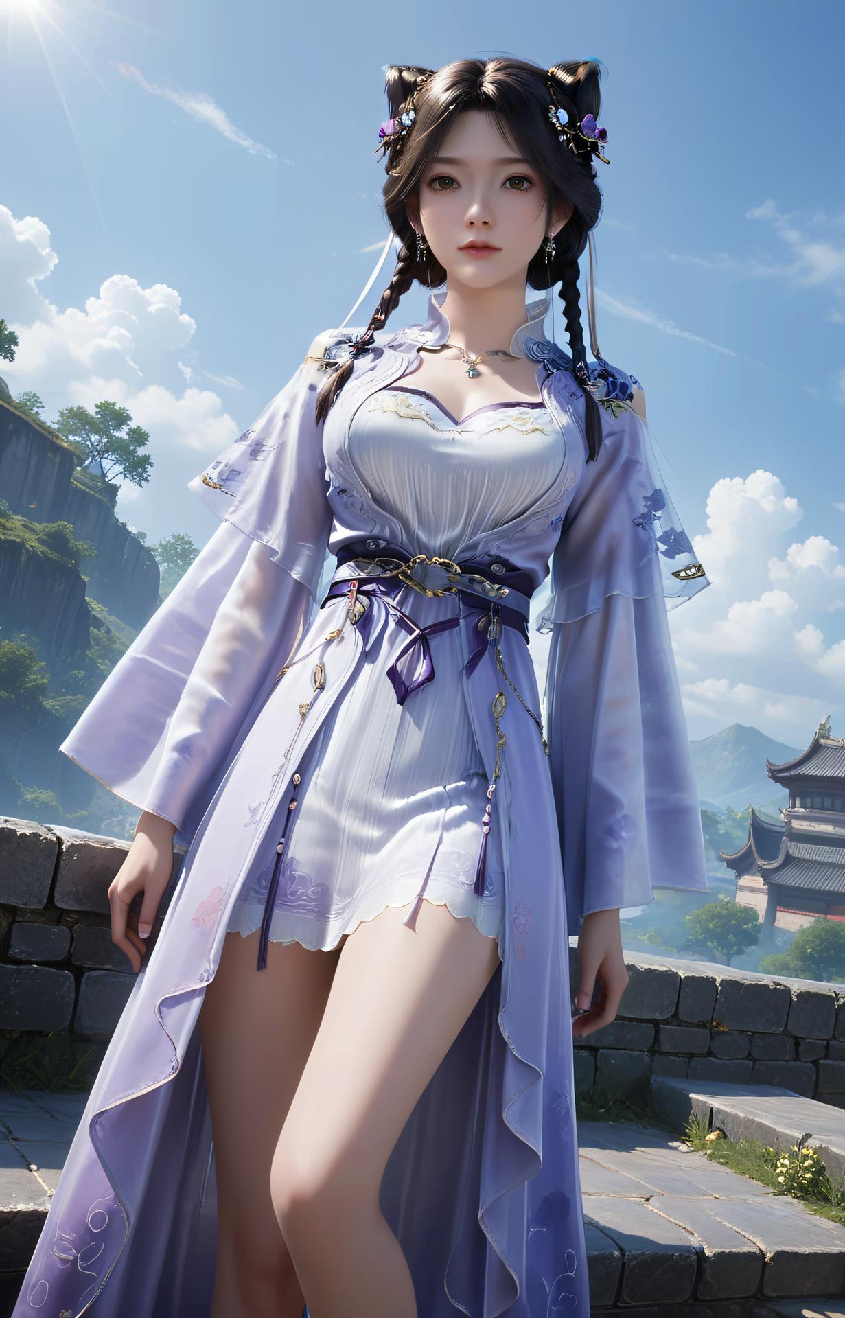 AI Porn - 姬紫月：紫白古風黑絲束縛交合圖集 53P