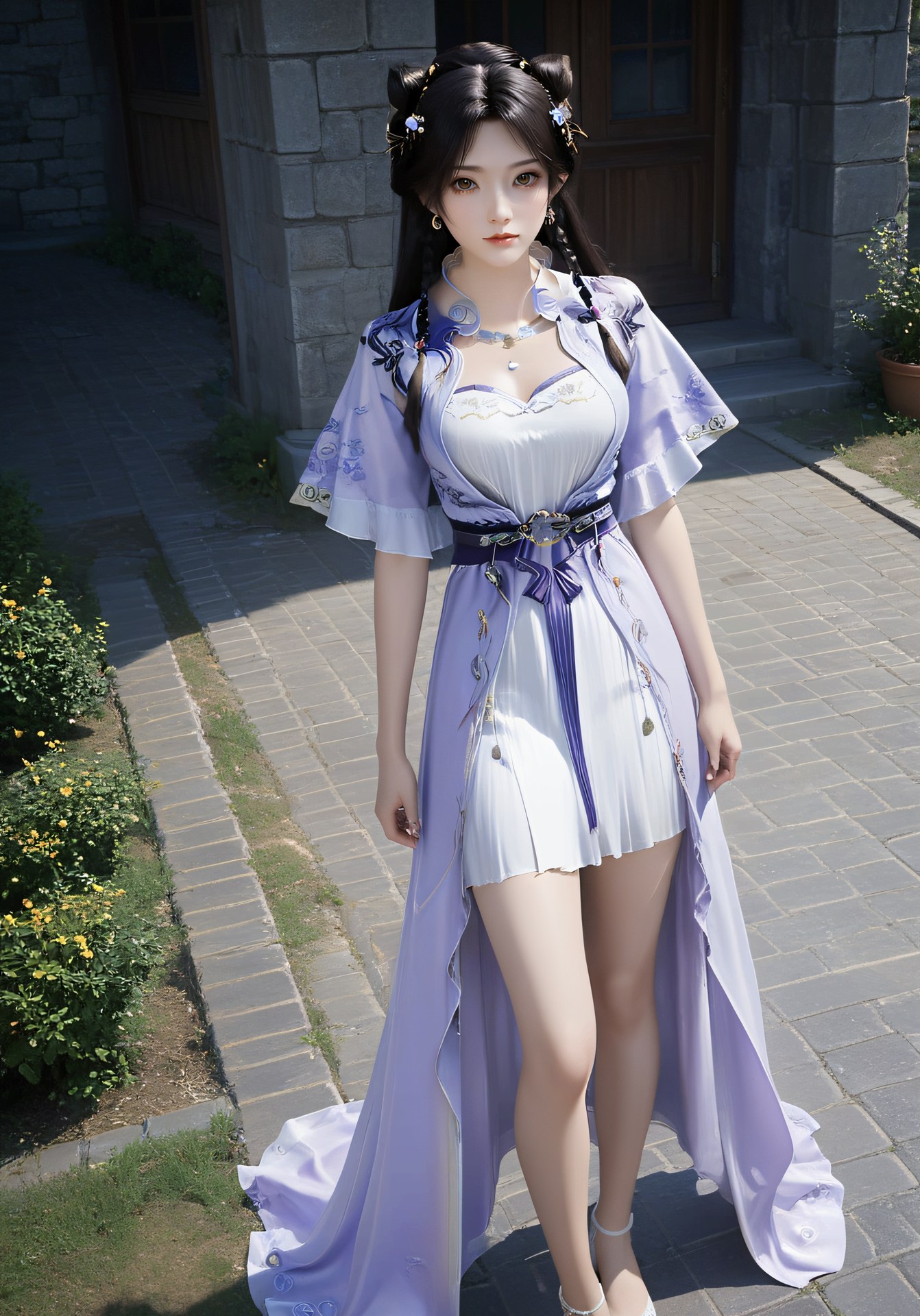 AI Porn - 姬紫月：紫白古風黑絲束縛交合圖集 53P