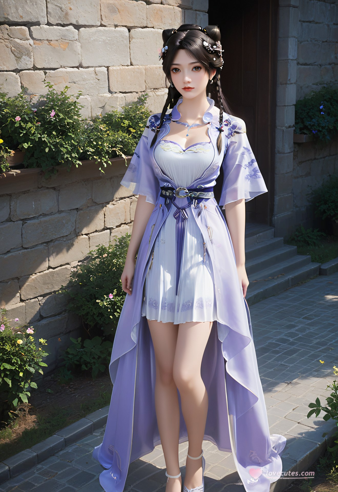 AI Porn - 姬紫月：紫白古風黑絲束縛交合圖集 53P