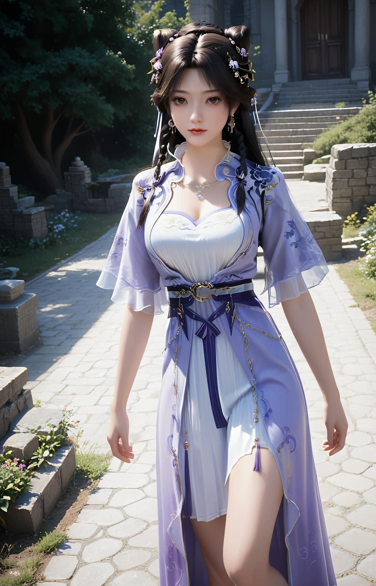 AI Porn - 姬紫月：紫白古風黑絲束縛交合圖集 53P