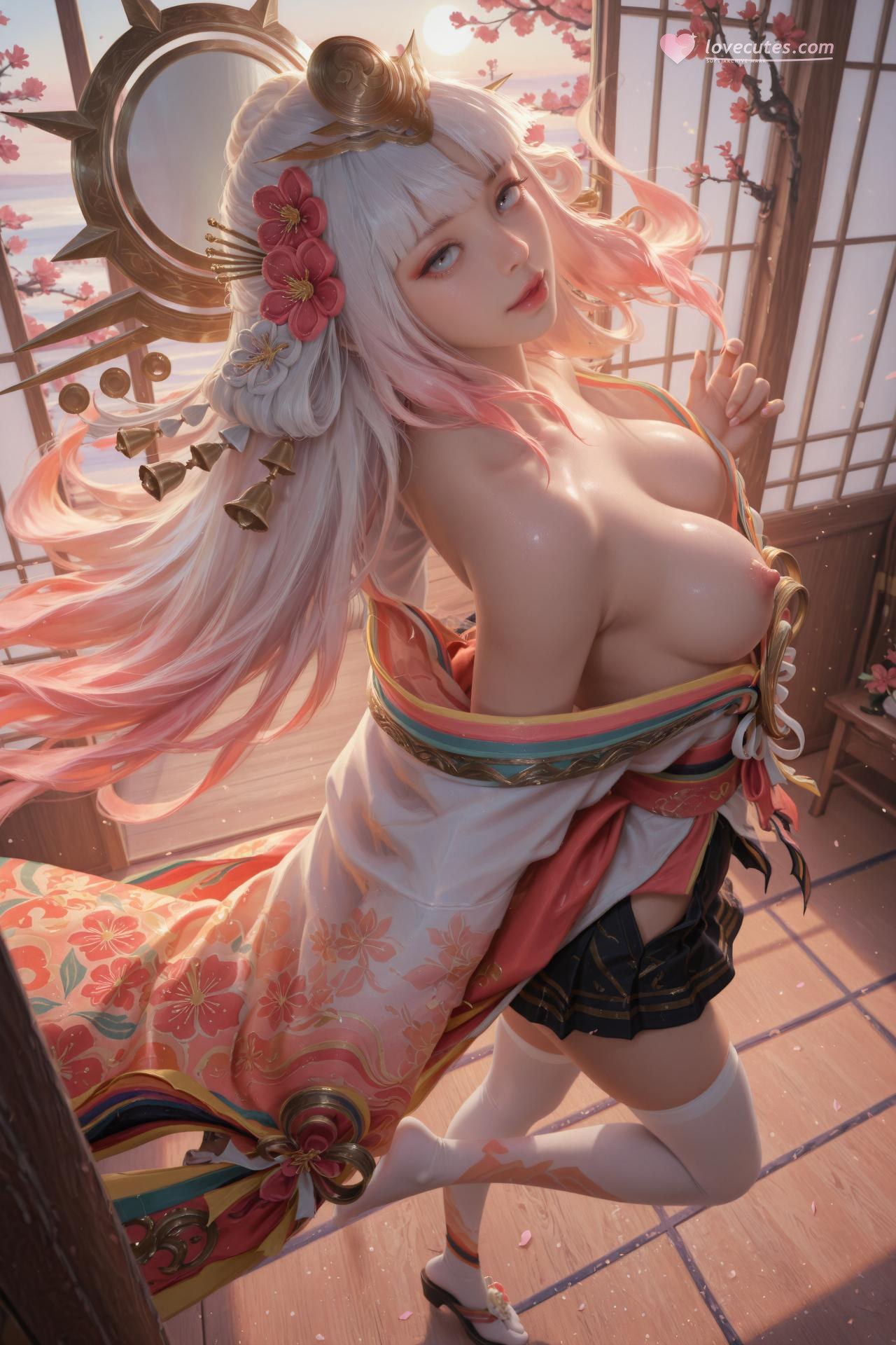 AI Porn - 娜可露露：粉白和服白絲露穴圖集 114P