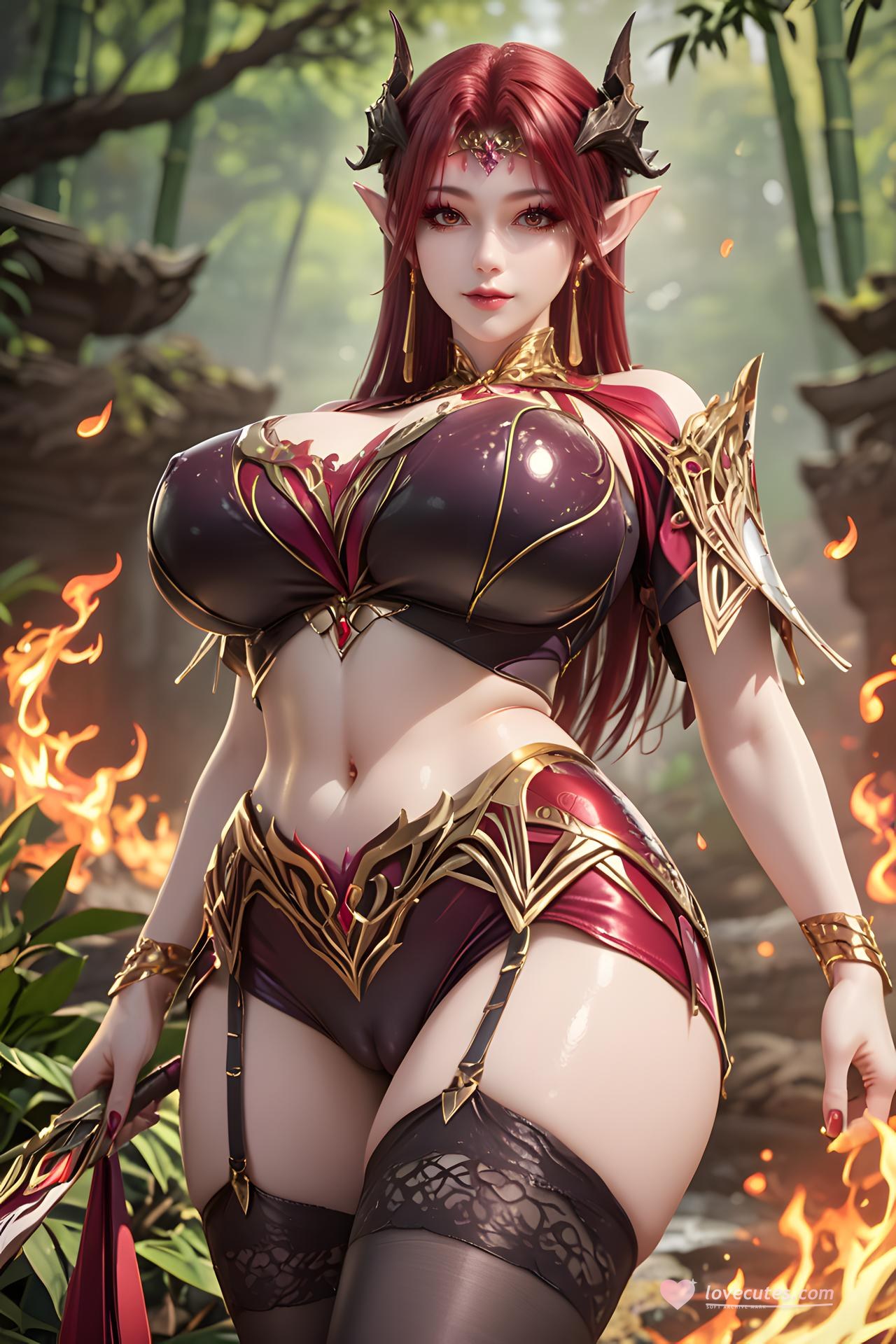 AI Porn - 妖夜：紫髮巨乳臥室交合圖集 30P