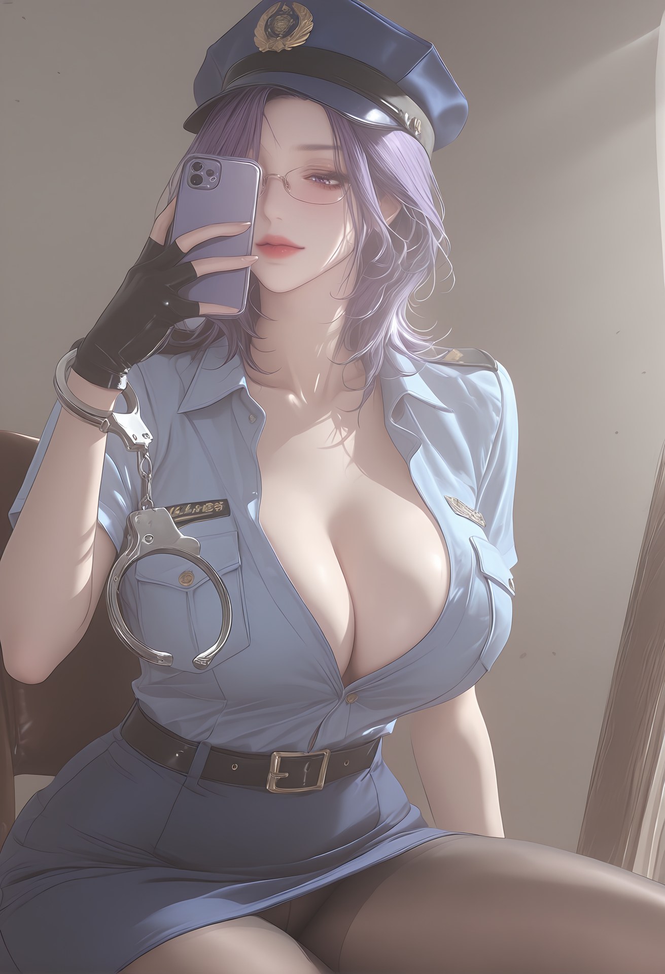 AI Porn - 輕熟風懲罰：警服黑絲露穴制服圖集 142P