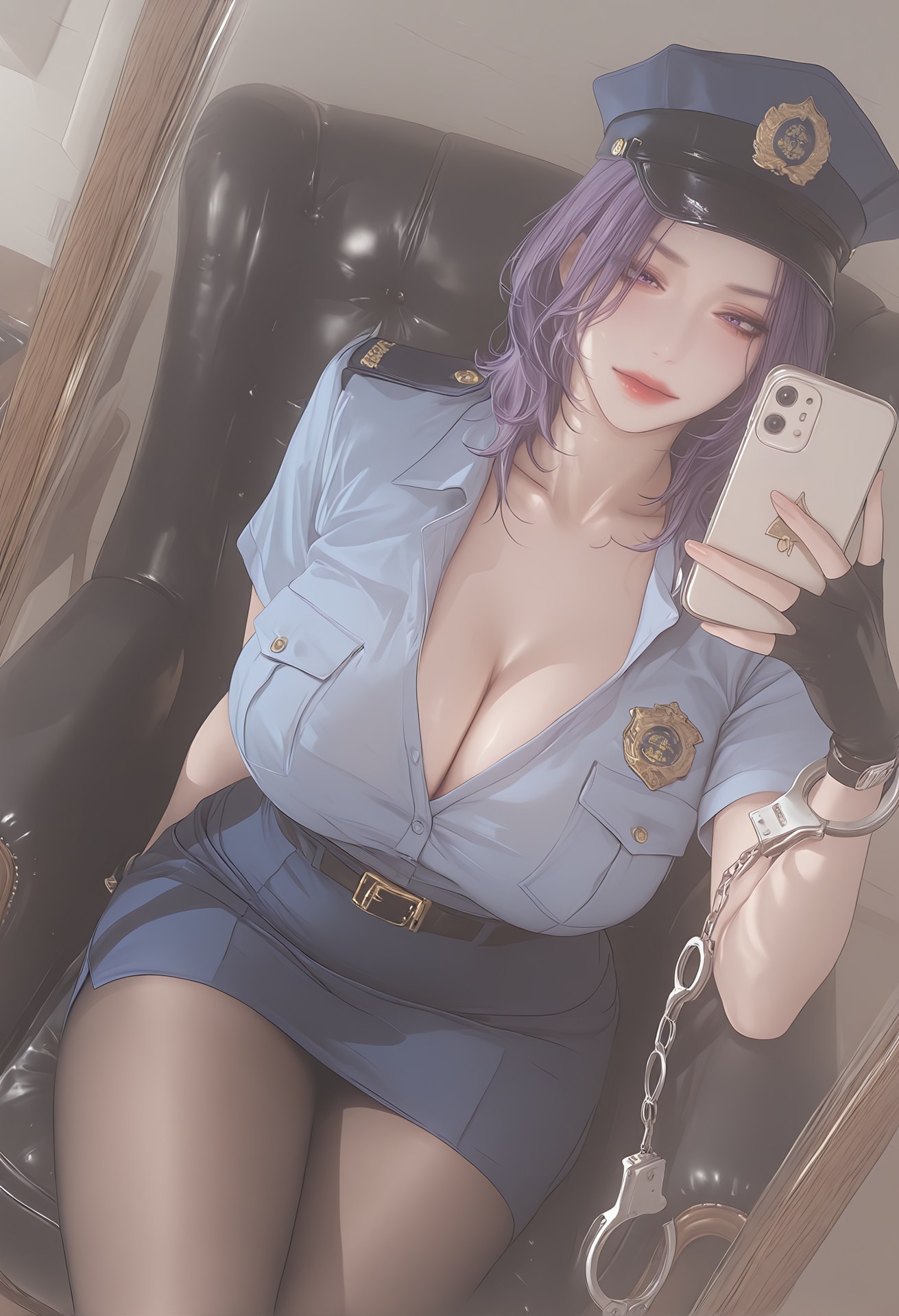 AI Porn - 輕熟風懲罰：警服黑絲露穴制服圖集 142P