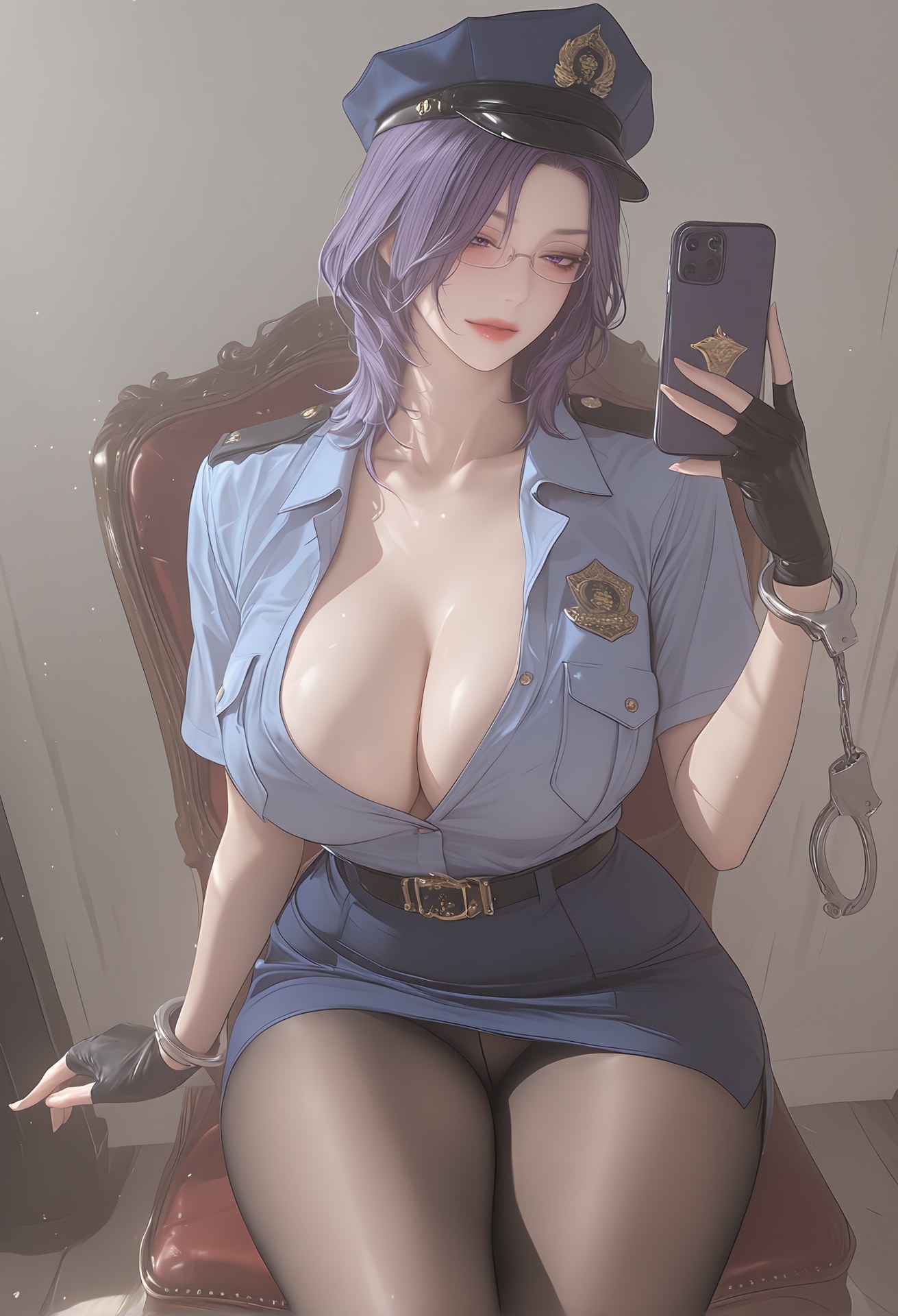 AI Porn - 輕熟風懲罰：警服黑絲露穴制服圖集 142P